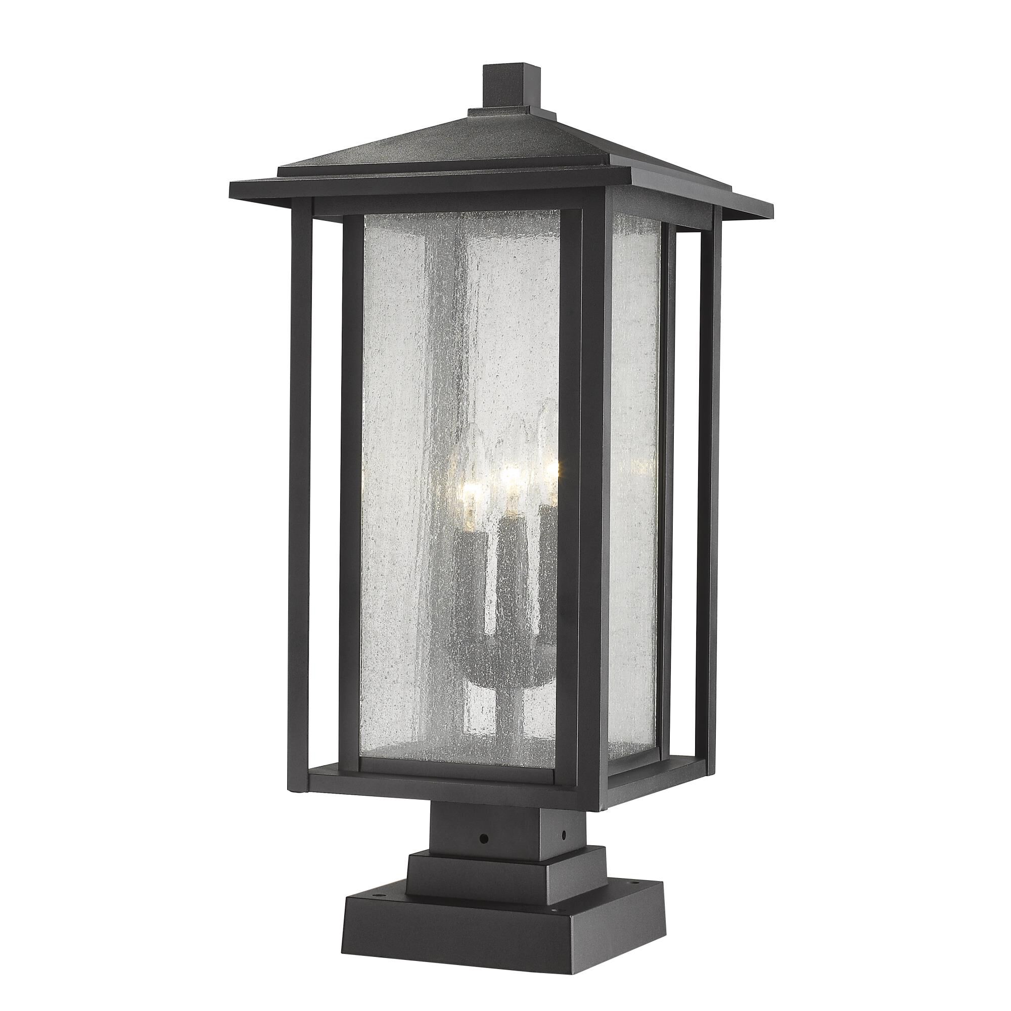 Shown in Black finish and Glass shade