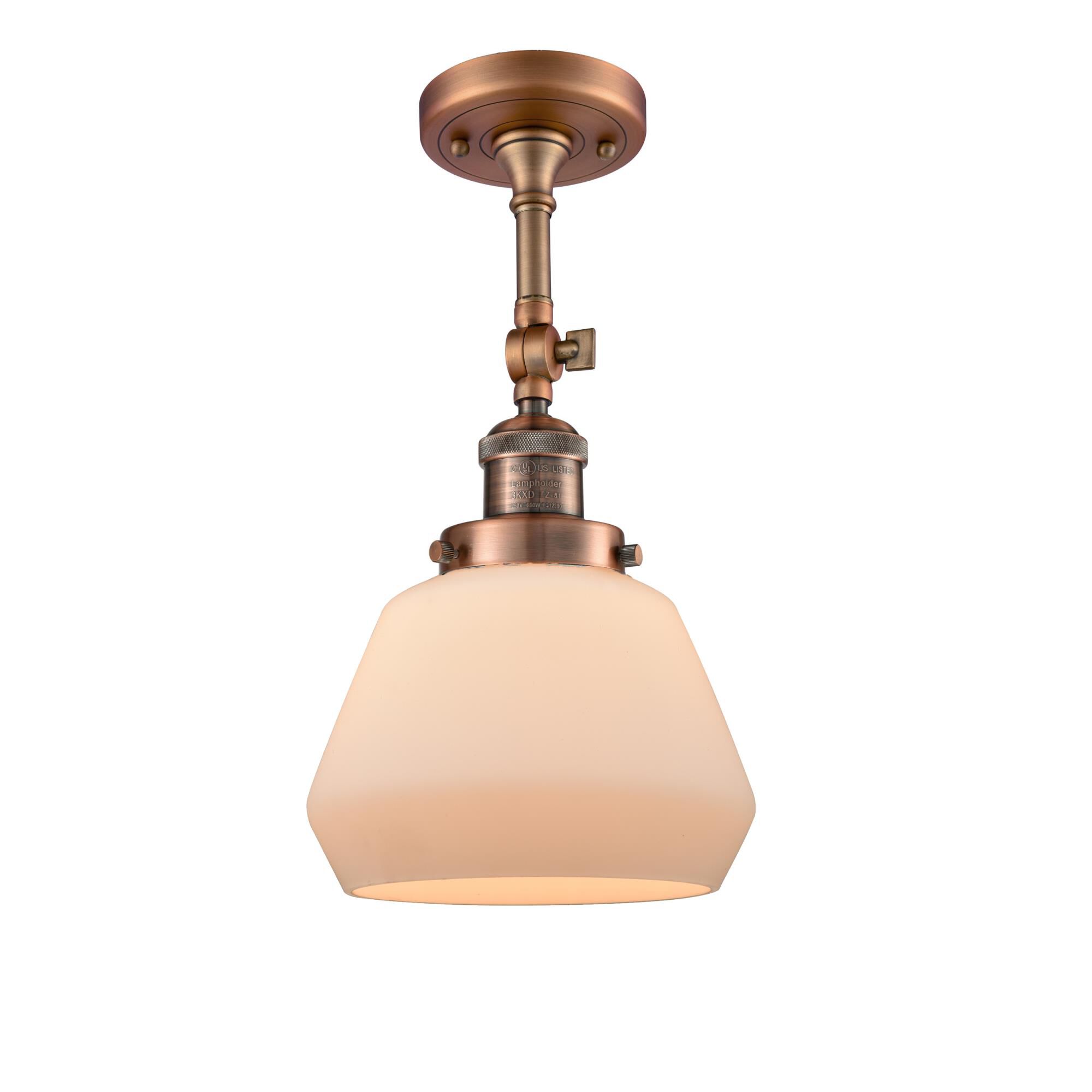 Shown in Antique Copper finish and Matte White Cased glass