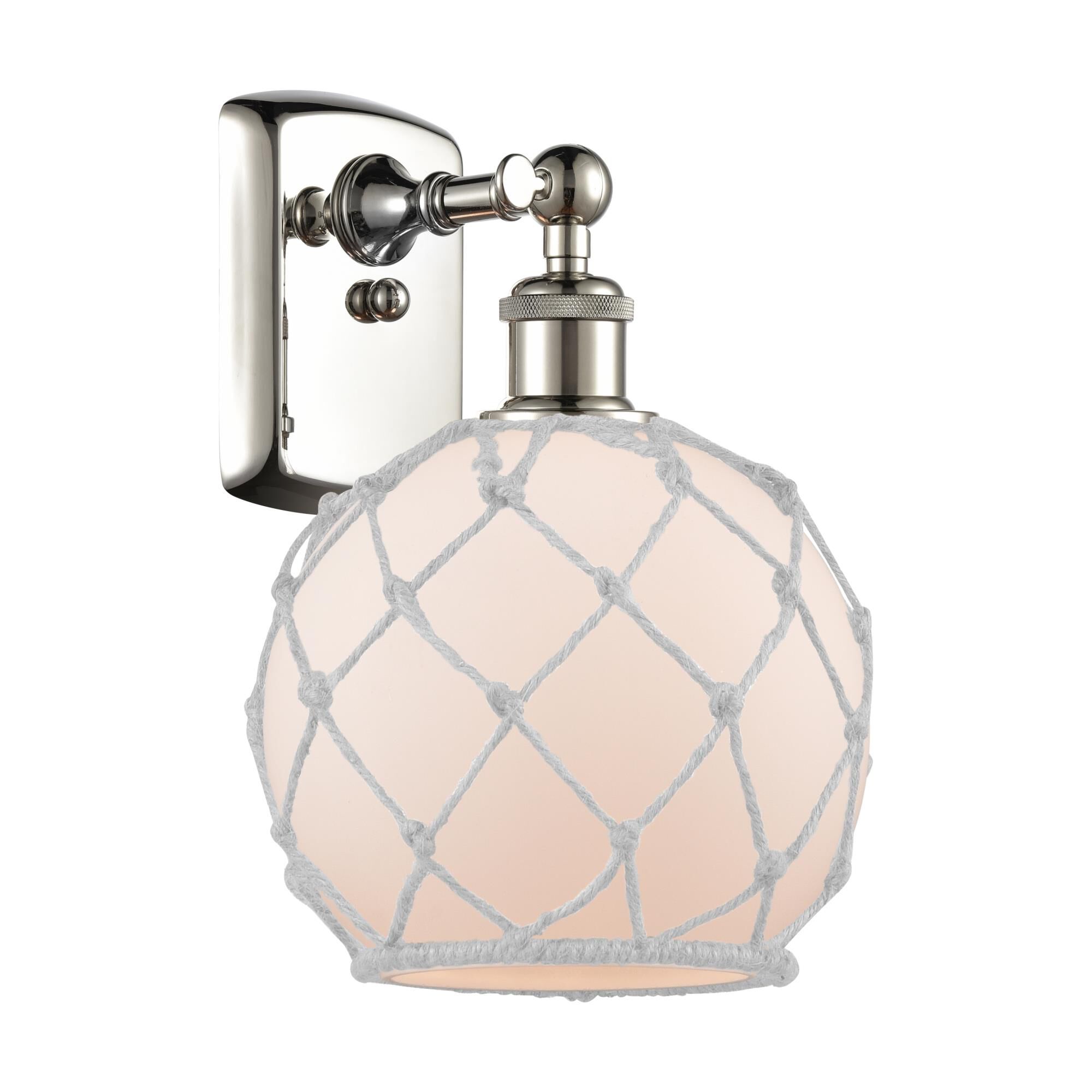 Shown in Polished Nickel finish and Sphere glass and Glass And Rope shade