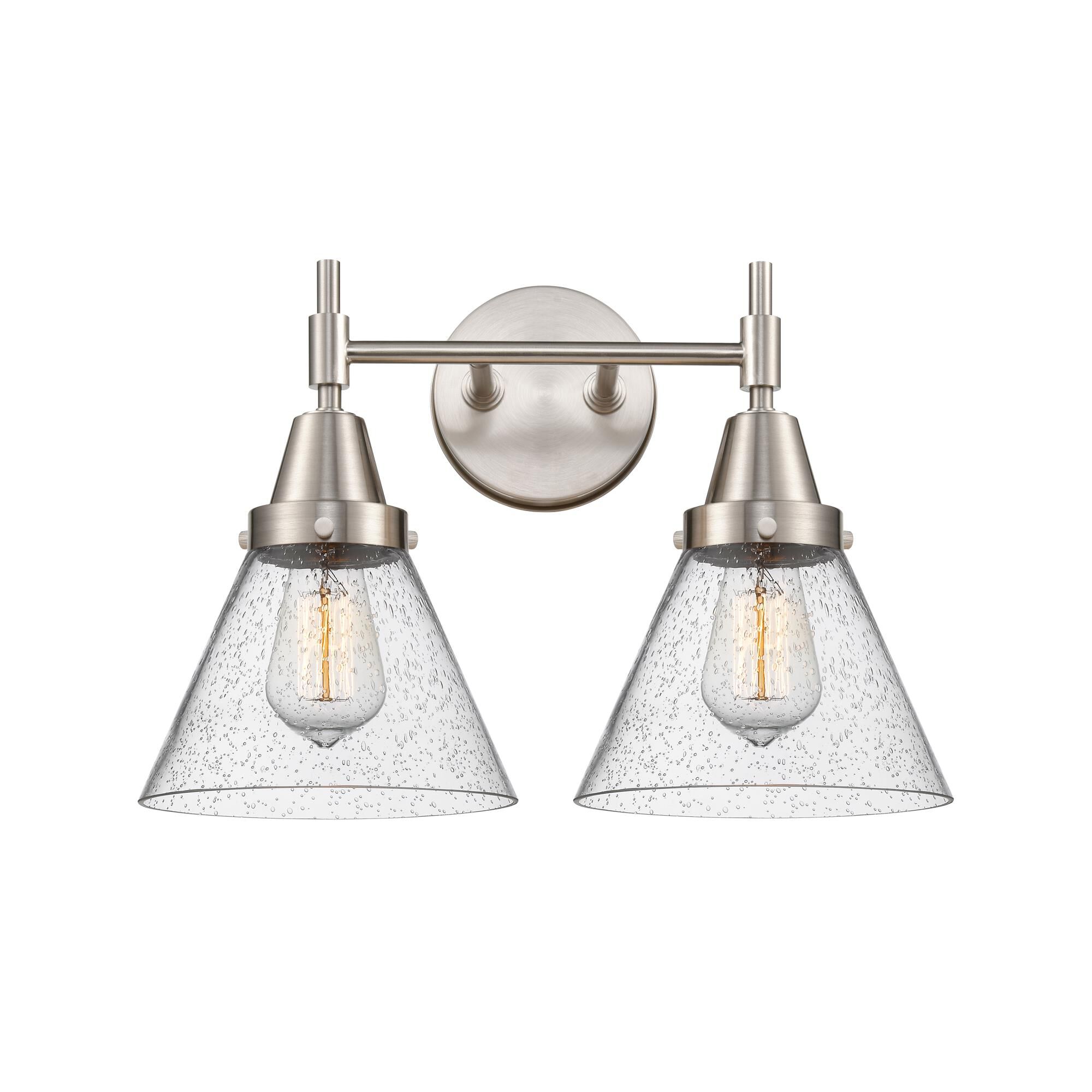 Shown in Satin Nickel finish and Seedy Large Cone glass