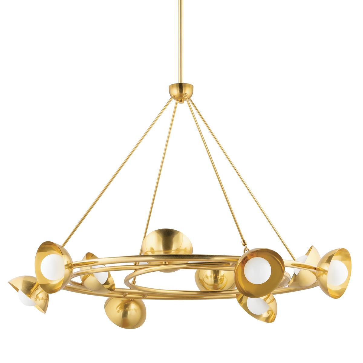 Shown in Vintage Brass finish and White glass