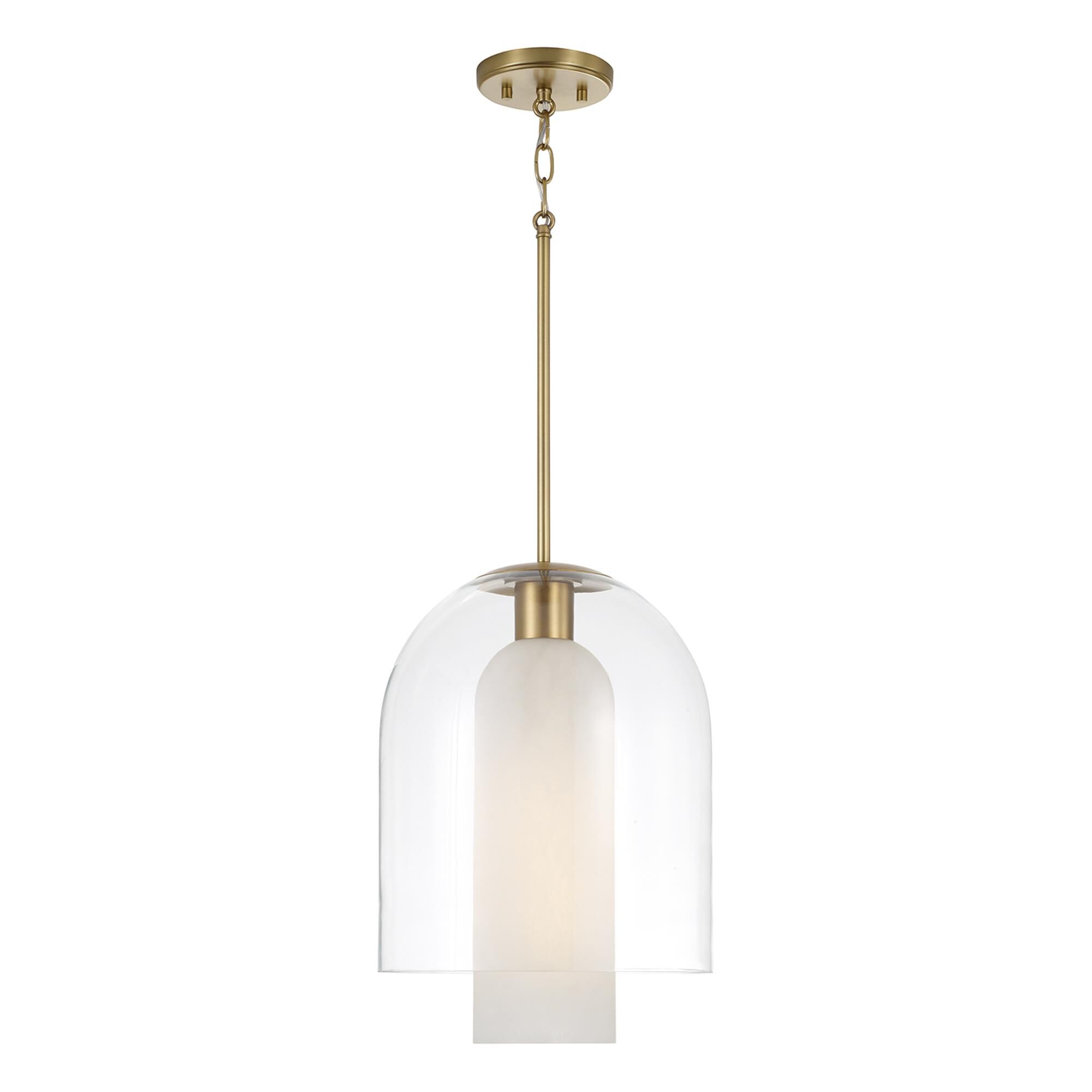 Shown in Aged Brass finish and Clear And Faux Alabaster glass