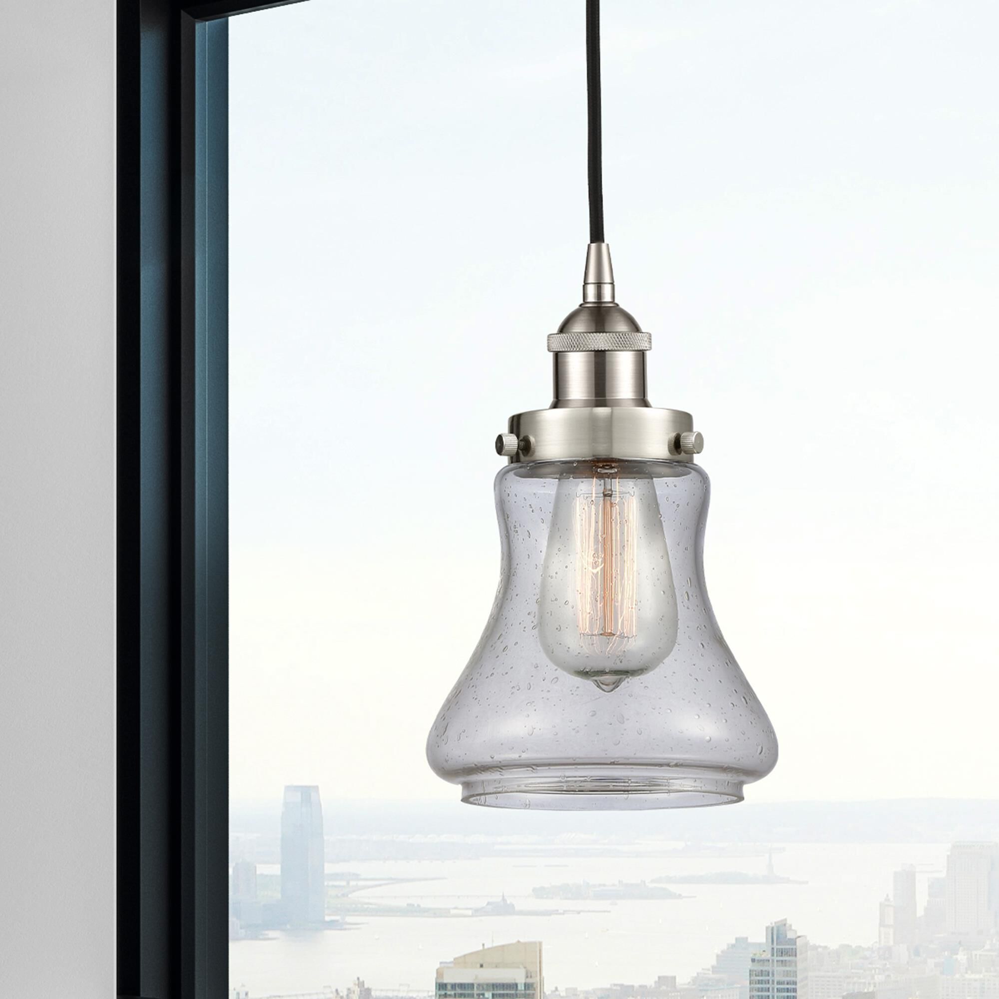 Shown in Brushed Satin Nickel finish and Seedy glass