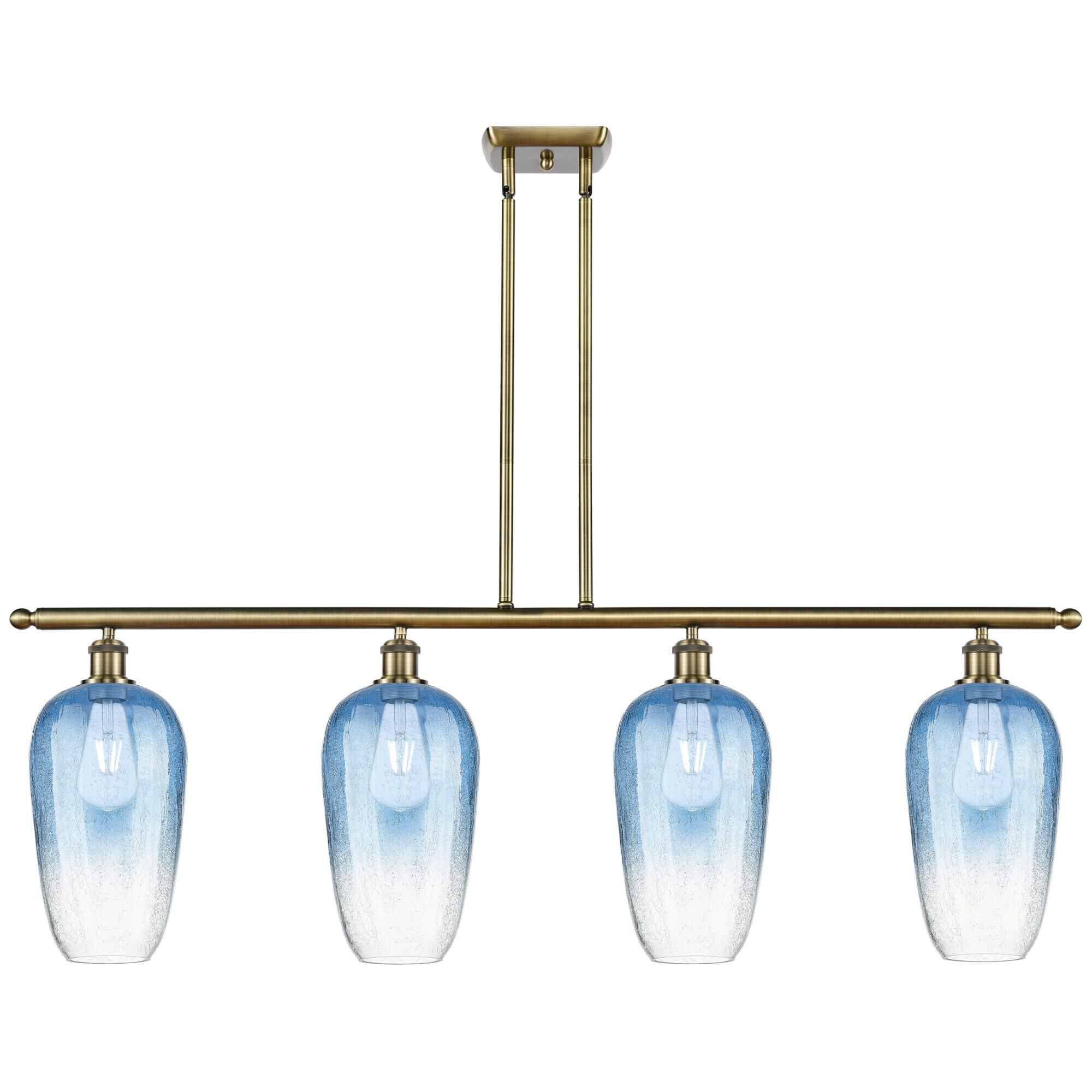 Shown in Antique Brass finish and Sapphire Blue glass