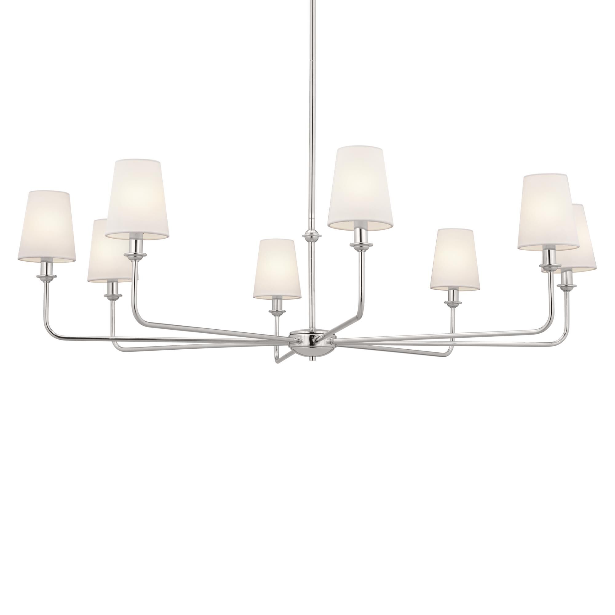 Shown in Polished Nickel finish and Fabric and Bell shade