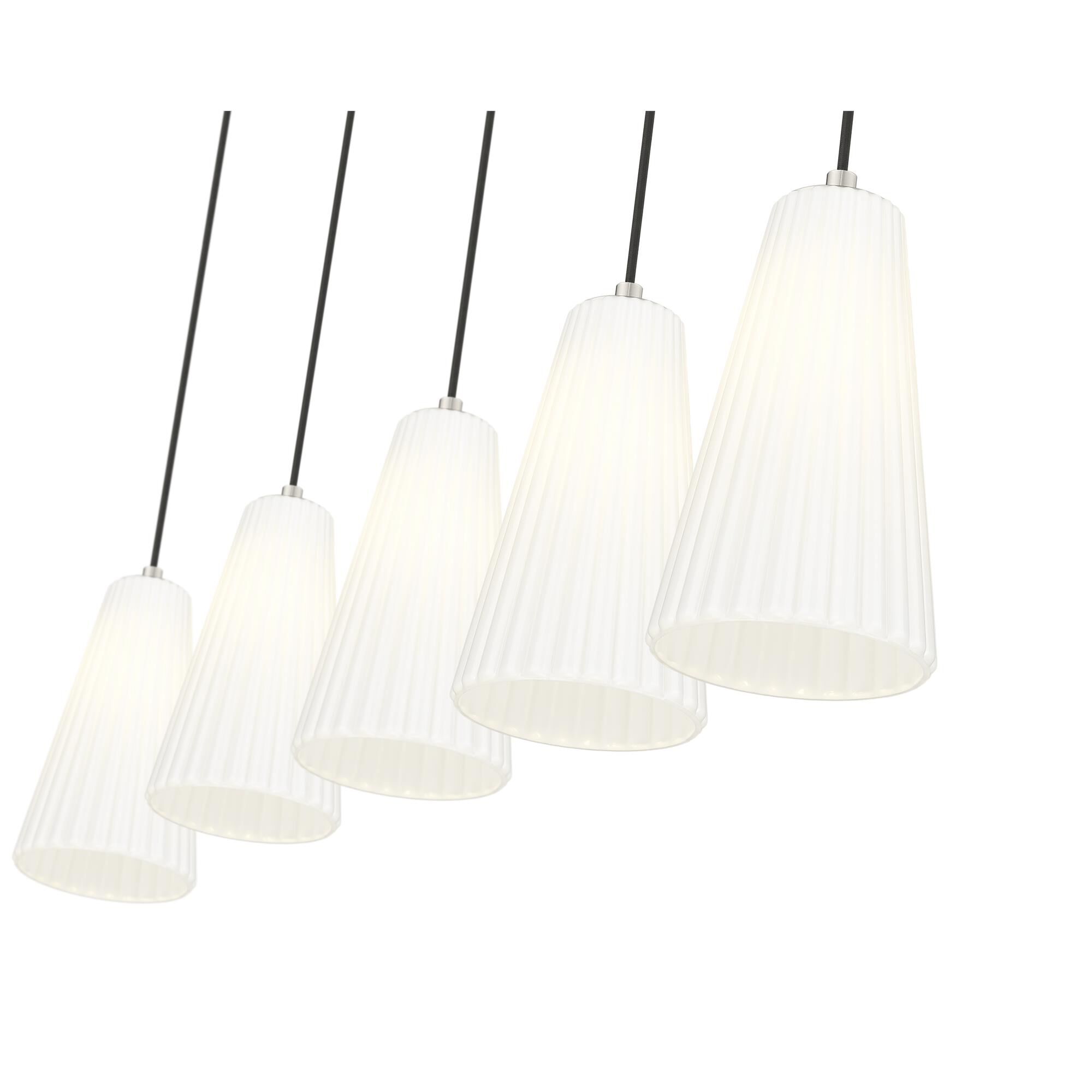Shown in Brushed Nickel finish and White glass and White shade