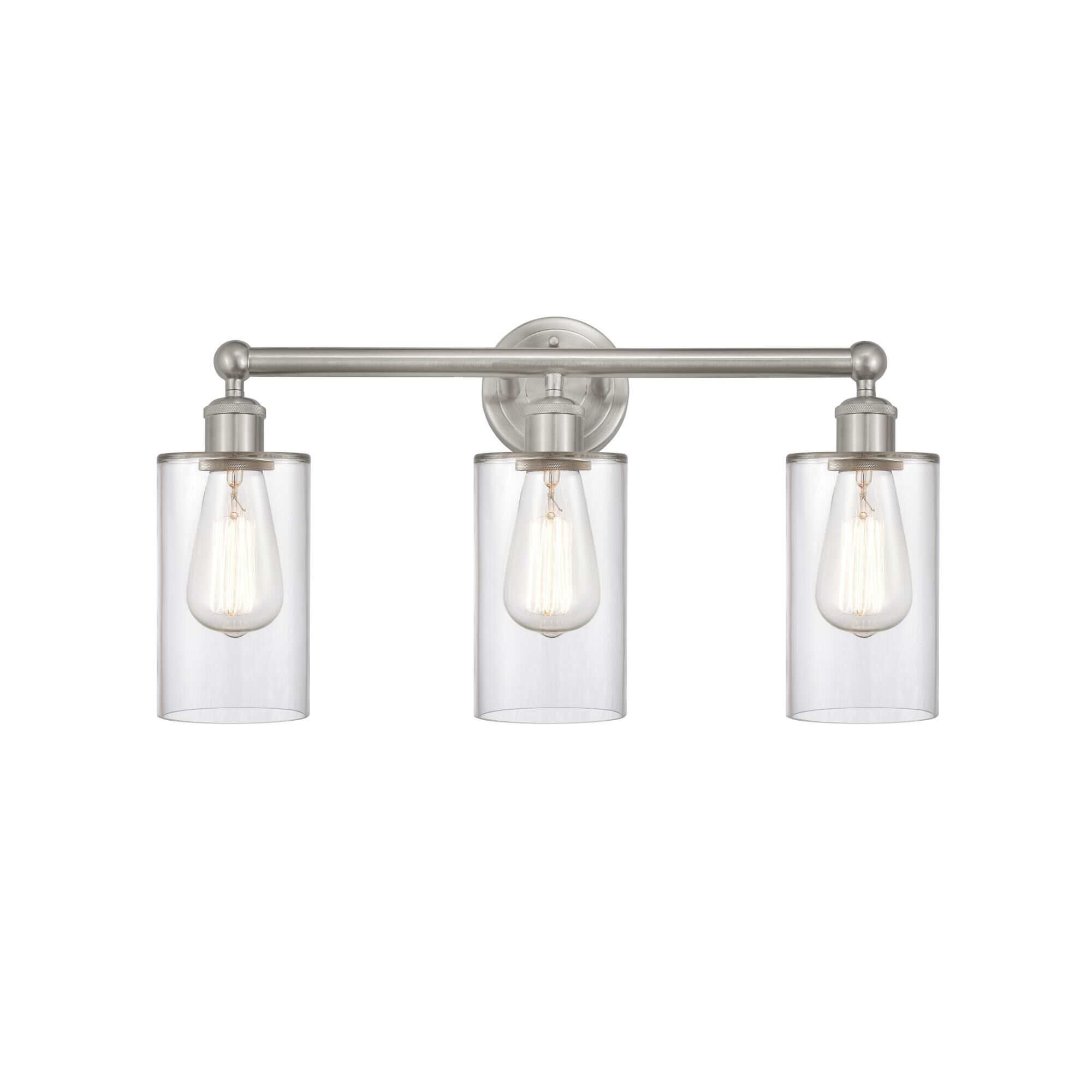 Shown in Brushed Satin Nickel, Clear finish and Clear glass and Clear Glass shade