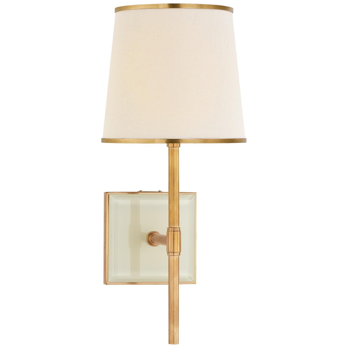 Shown in Soft Brass and Cream finish and Linen with Soft Brass Trim shade