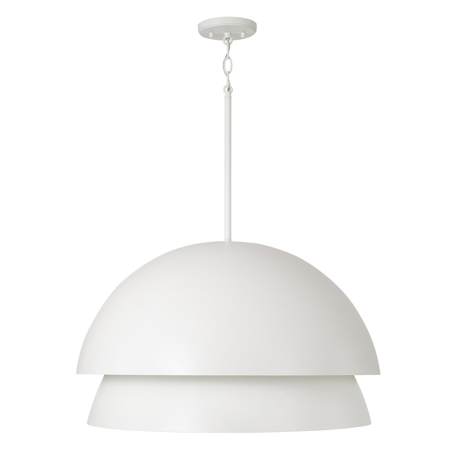 Shown in Matte White finish and Soft White glass and White Metal shade