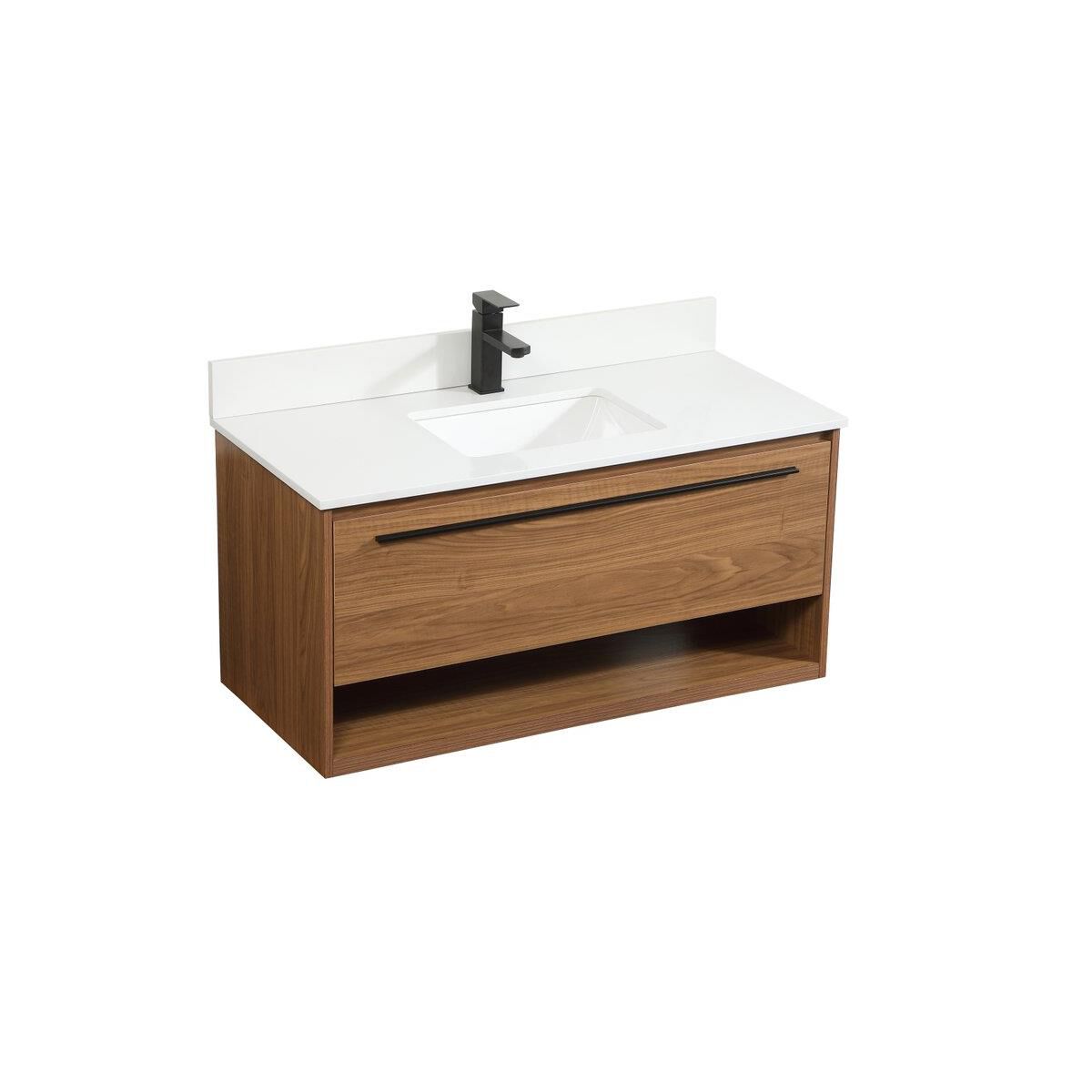 Shown in Walnut Brown finish and With Backsplash accent