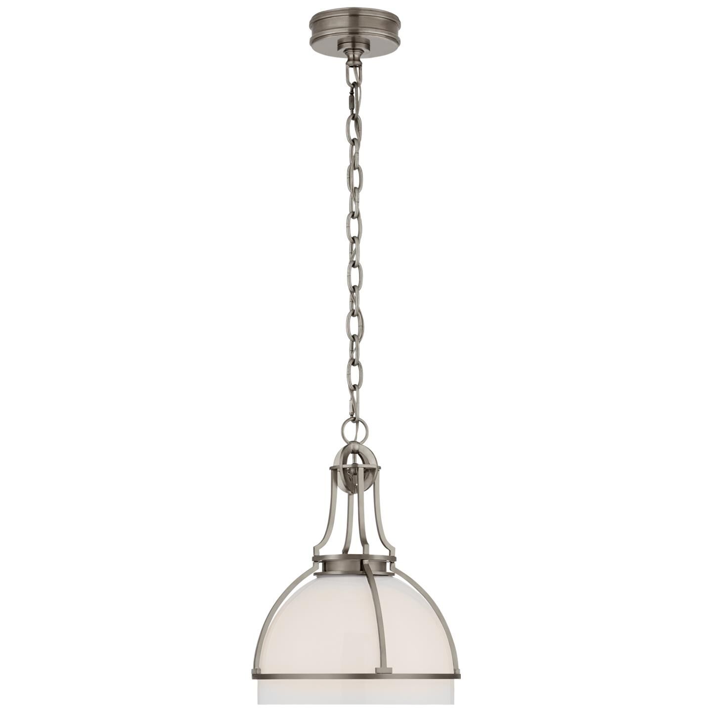 Shown in Antique Nickel finish and White glass and White Glass shade