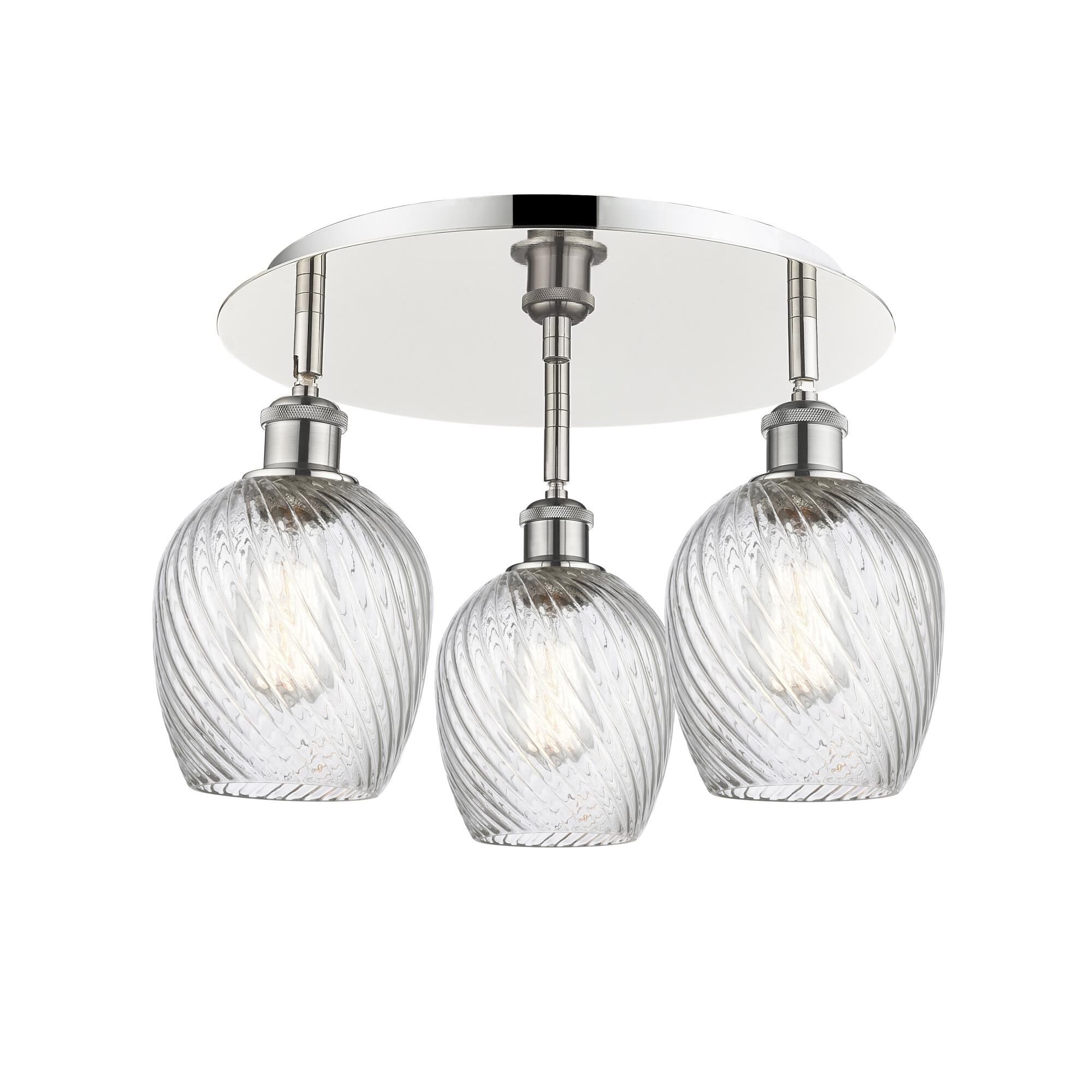 Shown in Polished Nickel finish and Clear Spiral Fluted glass