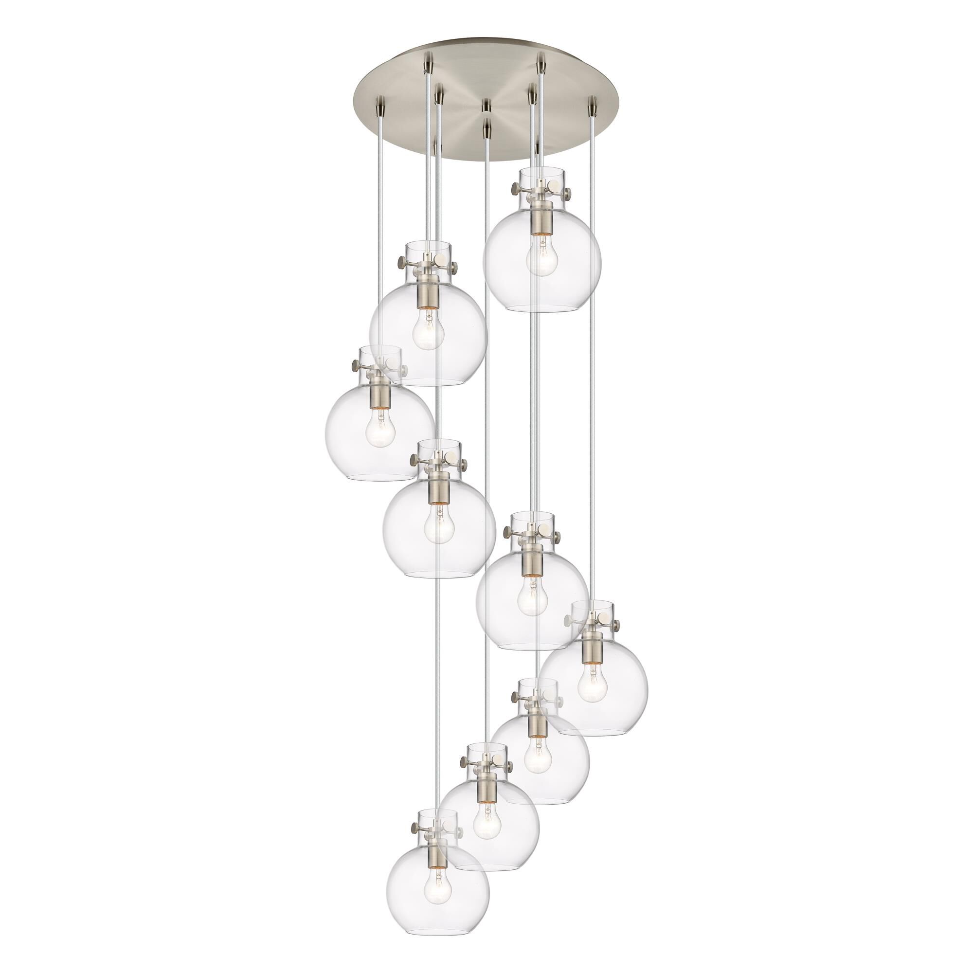 Shown in Brushed Satin Nickel finish and Clear glass and Clear Glass shade