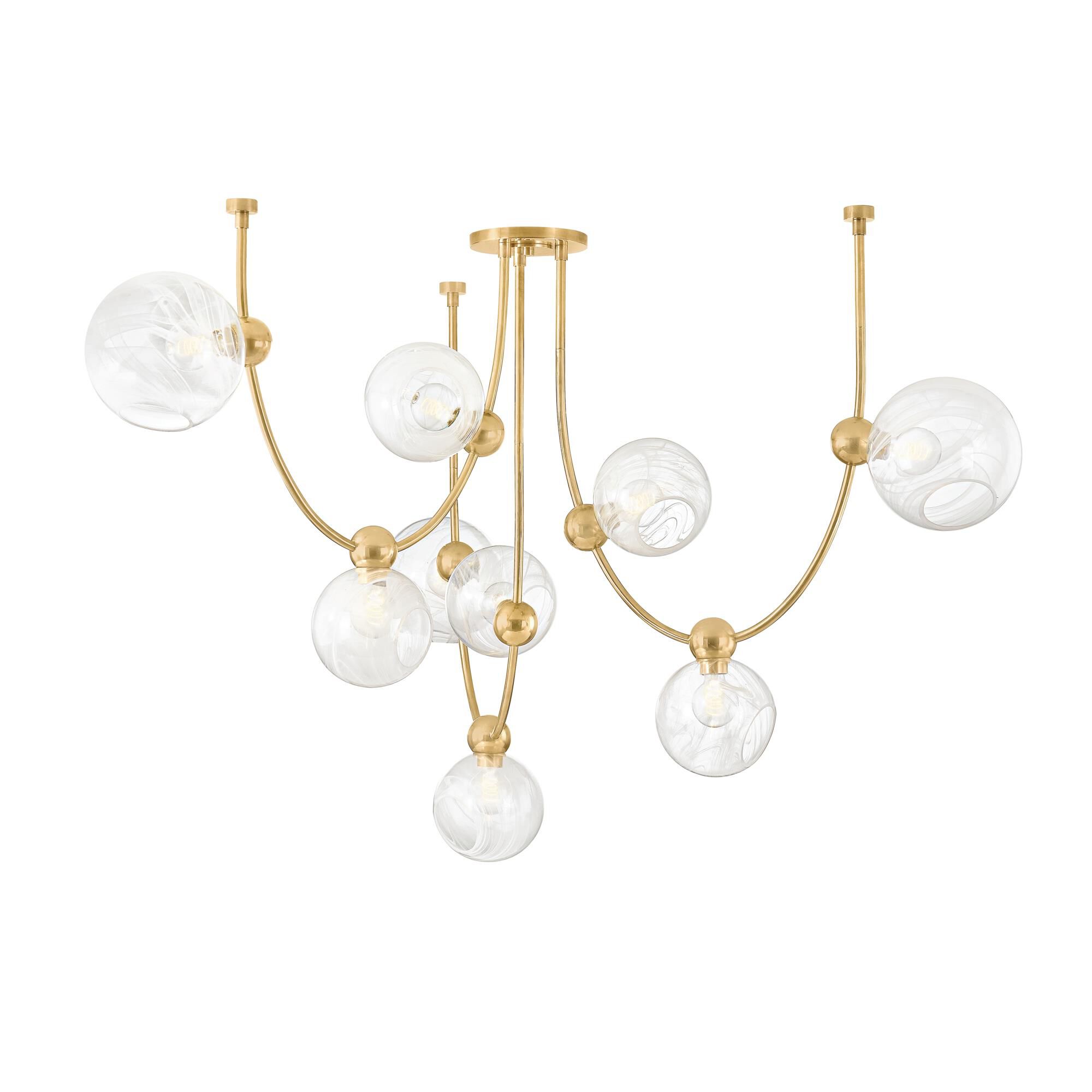 Shown in Vintage Brass finish and Remolino Blanco glass