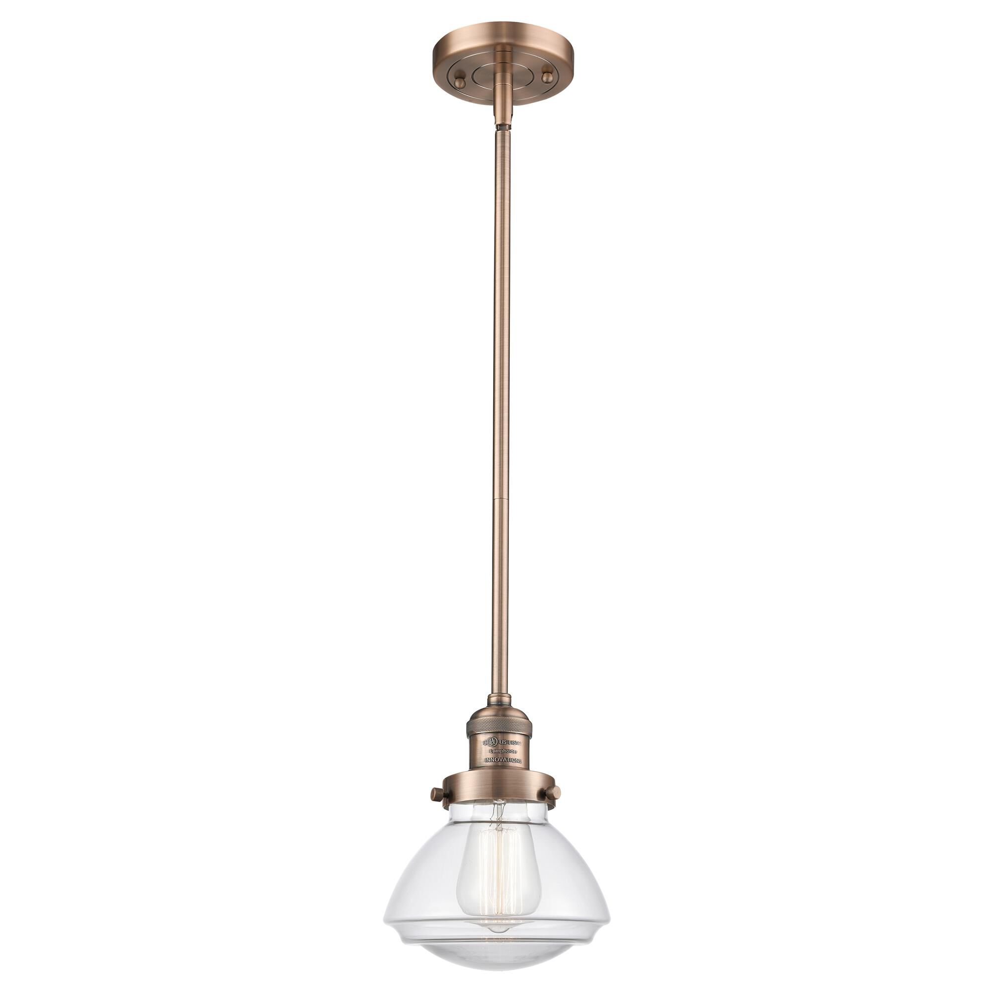 Shown in Antique Copper finish and Bell glass and Glass shade