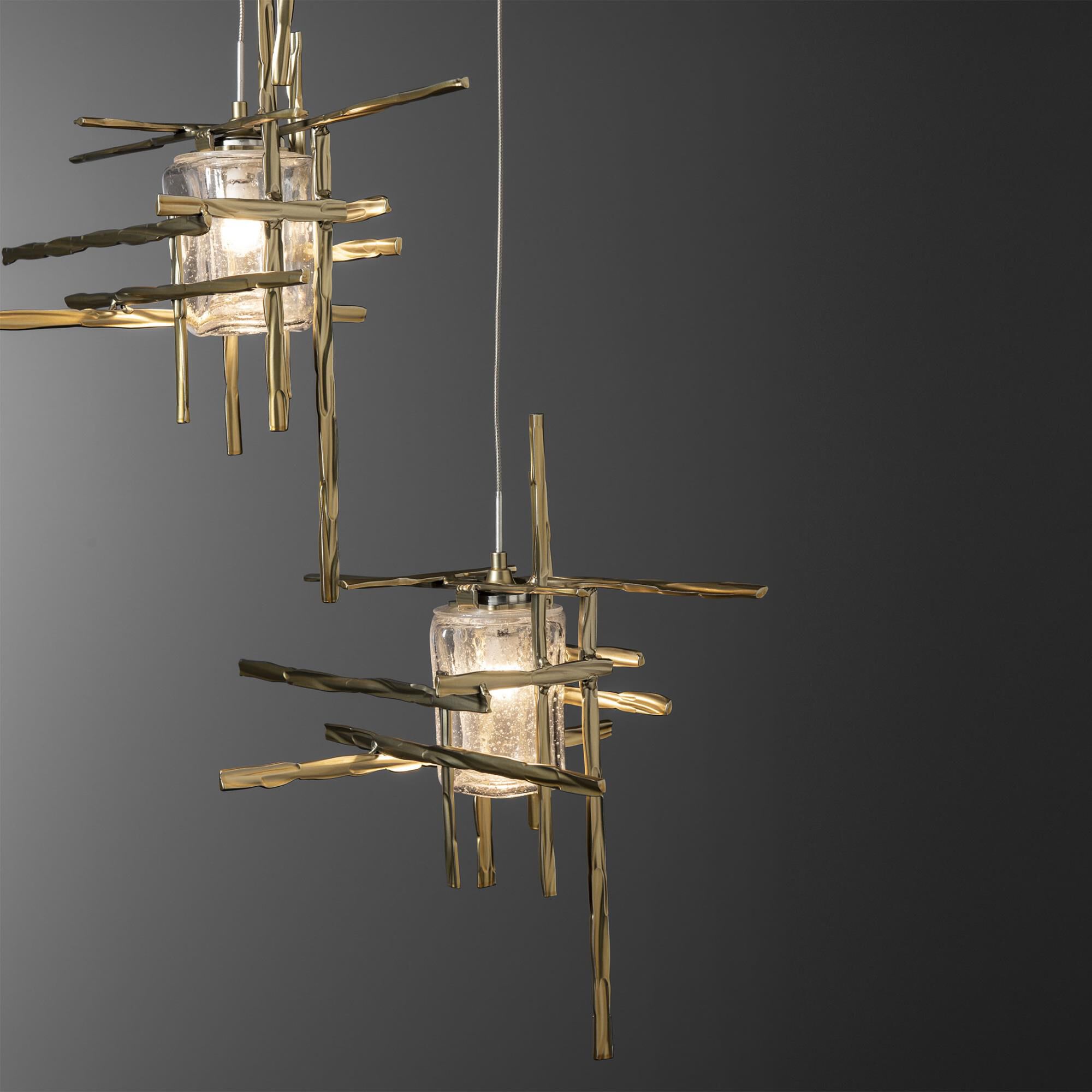Shown in Modern Brass finish and Seeded Clear glass and Seeded Clear Glass shade