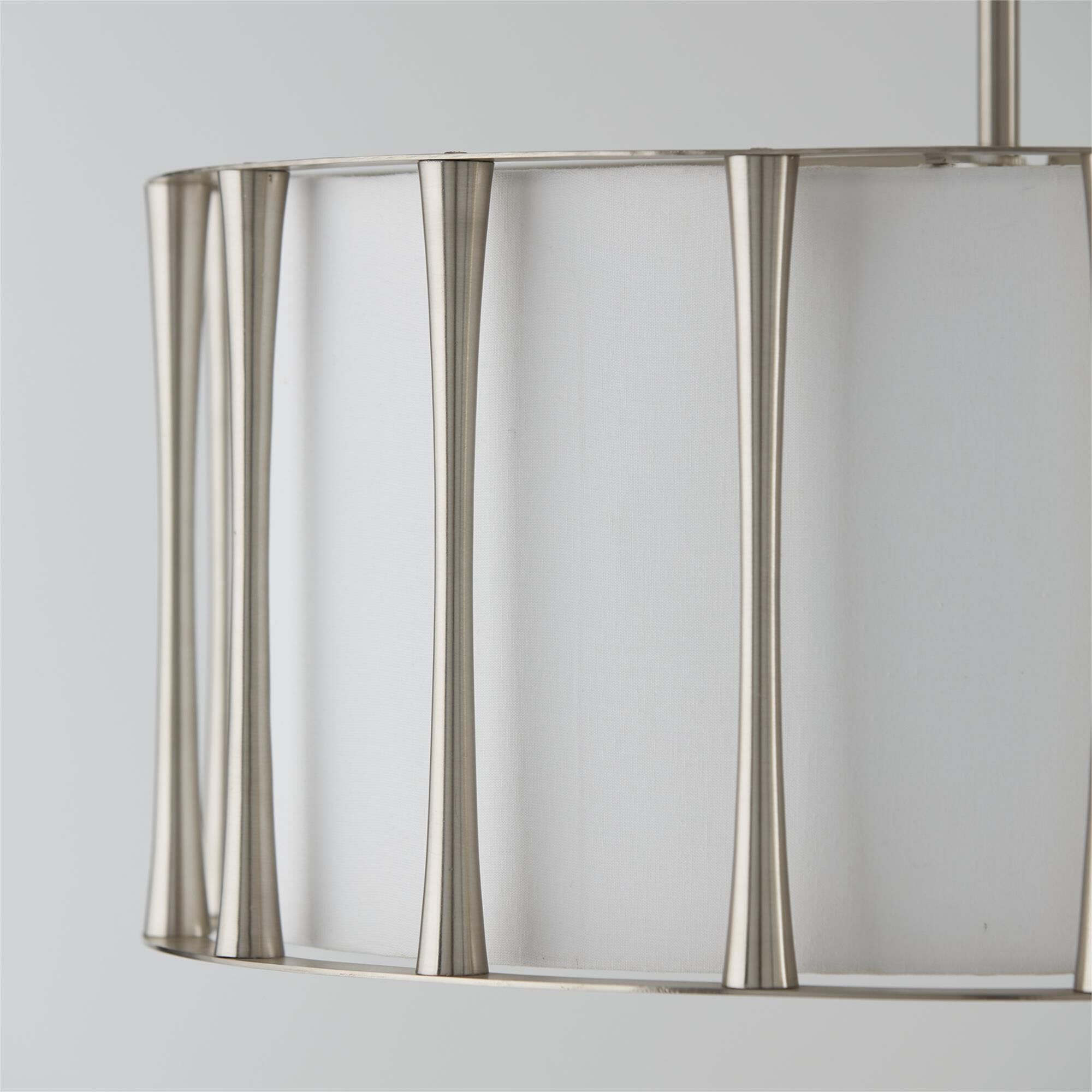 Shown in Brushed Nickel finish and White Fabric shade