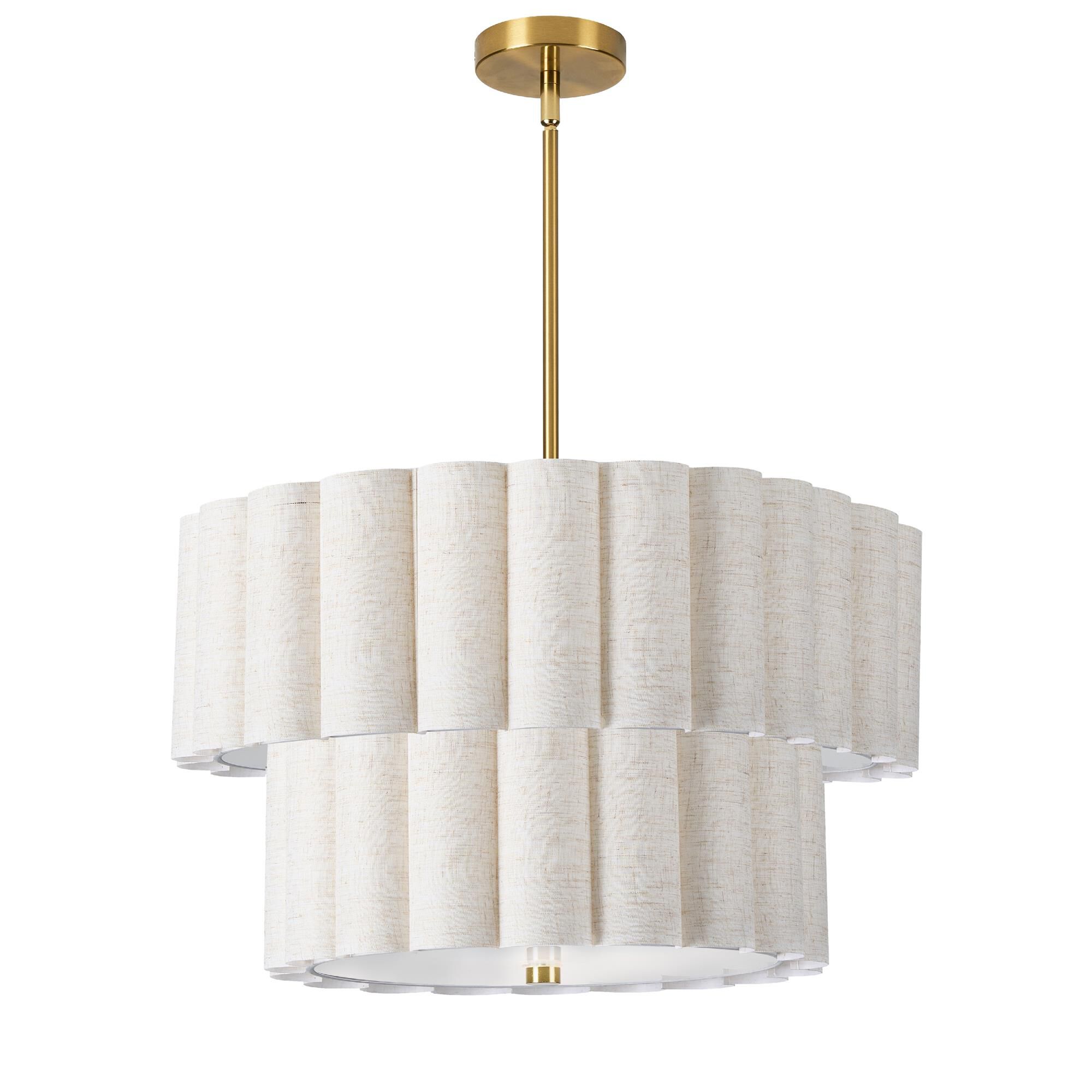 Shown in Aged Brass finish and Flax shade