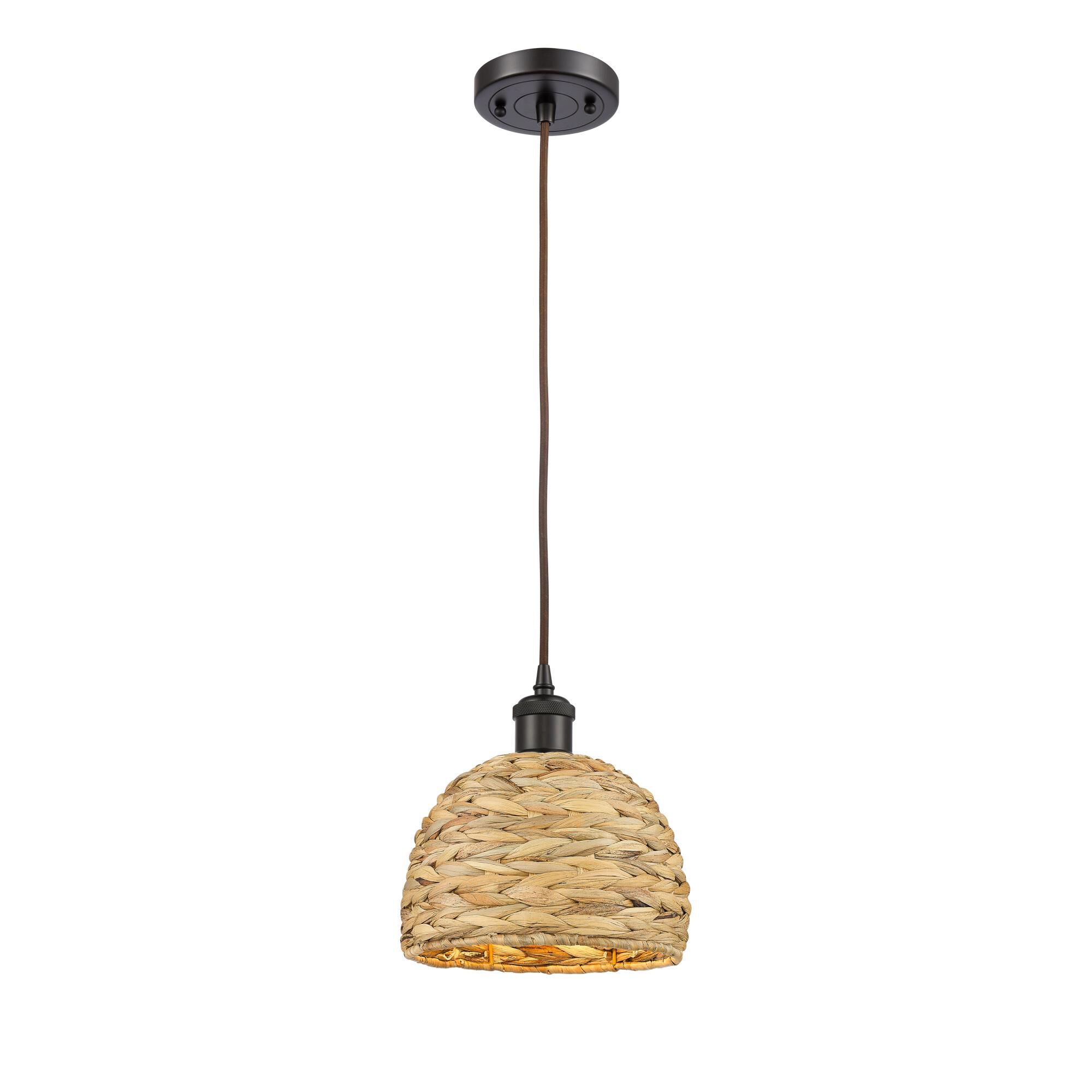 Bruno Marashlian Woven Rattan 8 Inch Mini Pendant by Innovations Lighting