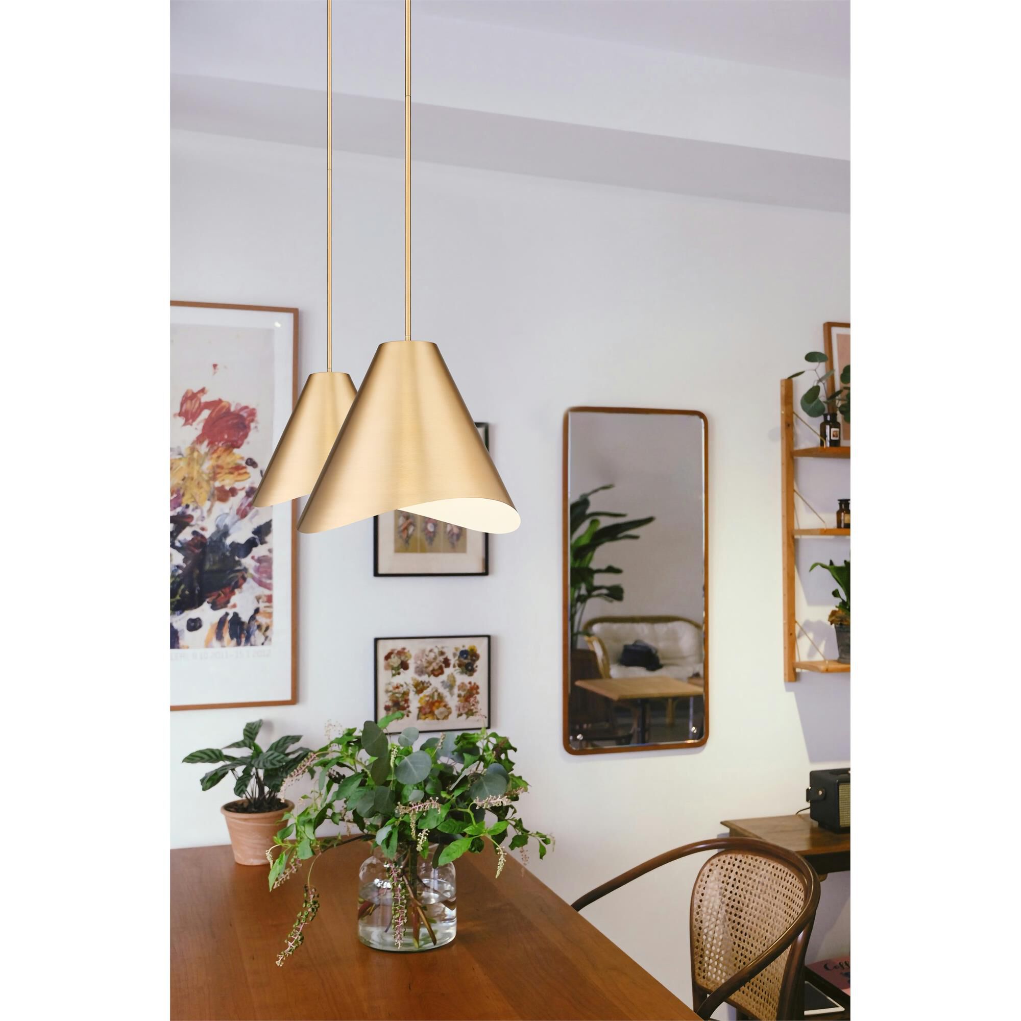 Shown in Modern Gold finish and Modern Gold And Inner White glass and Modern Gold And Inner White shade