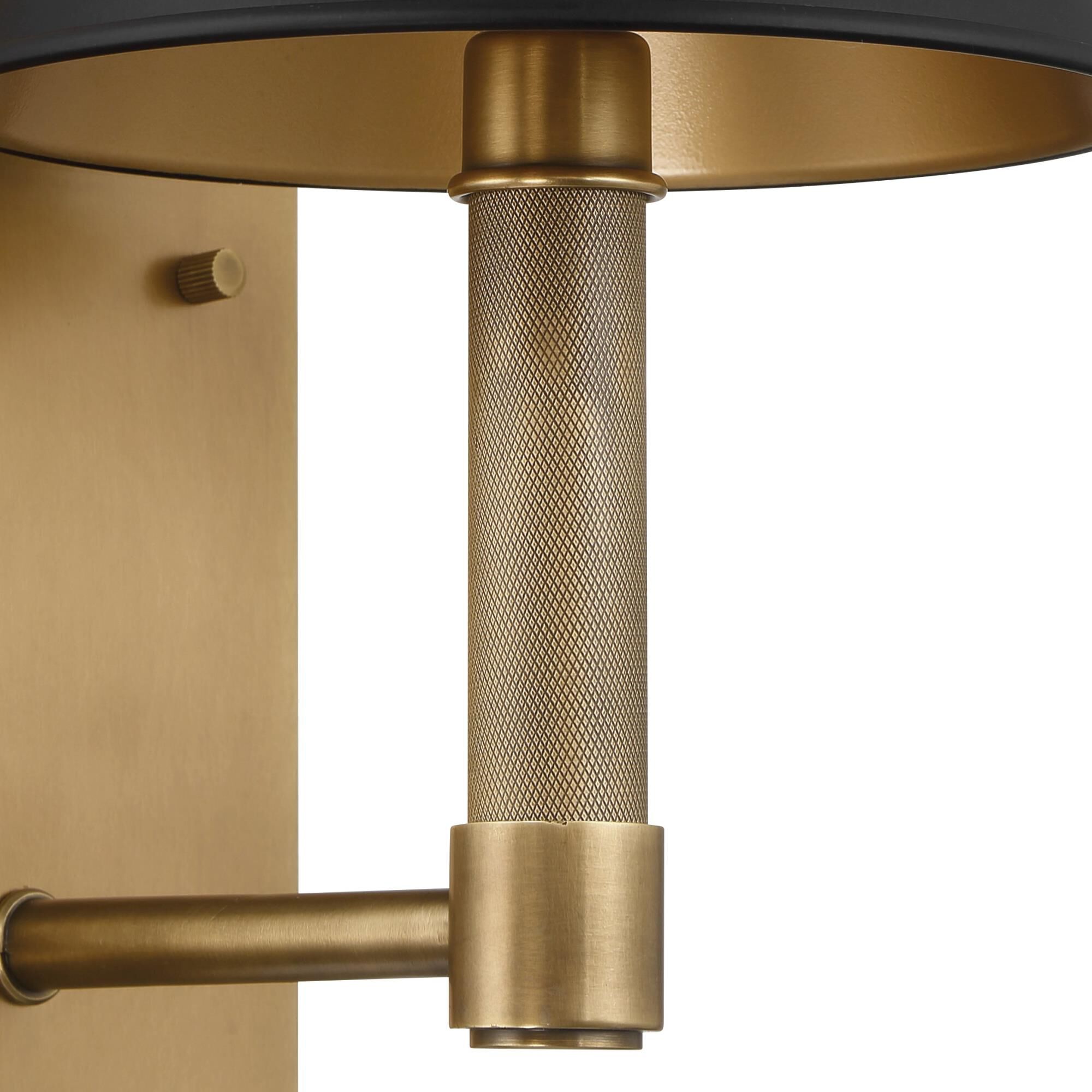 Shown in Natural Brass finish and Matte Black, Gold shade