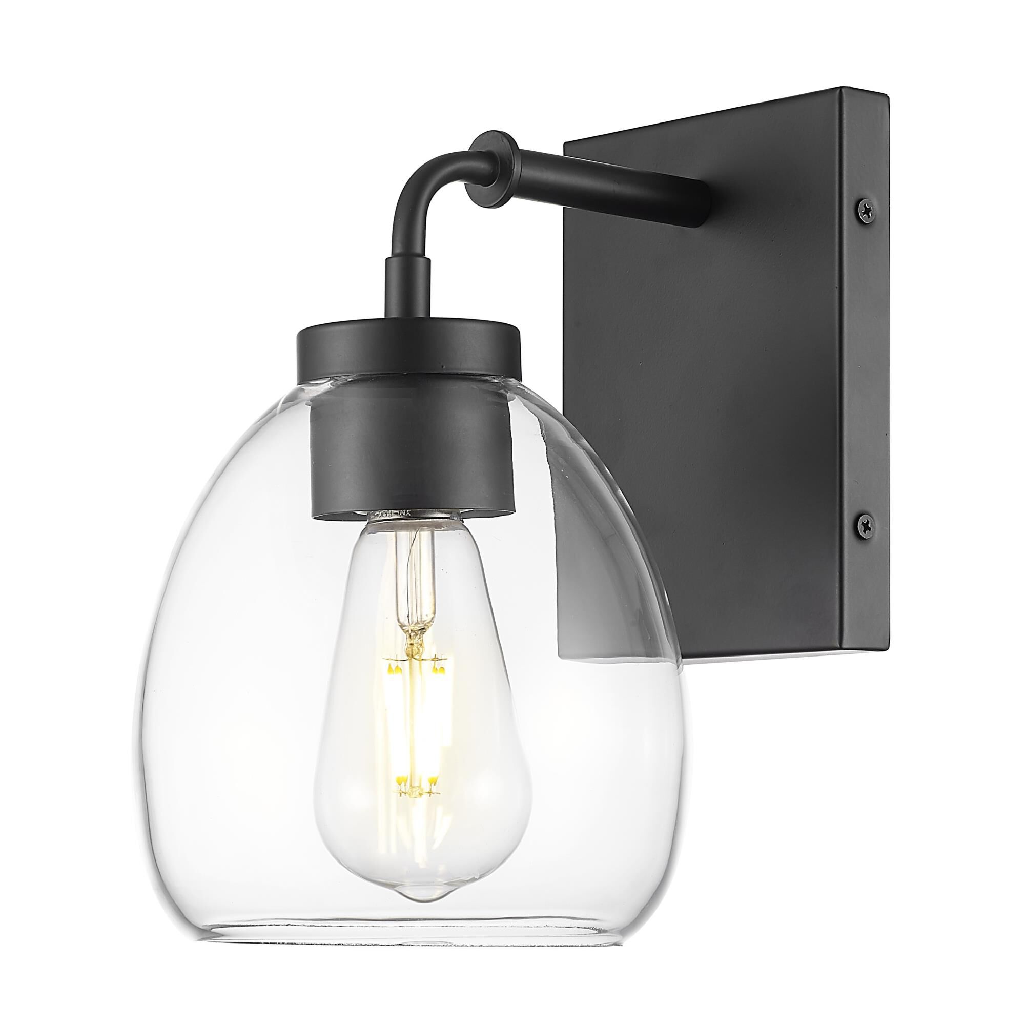 Shown in Matte Black finish and Clear Glass Globe shade