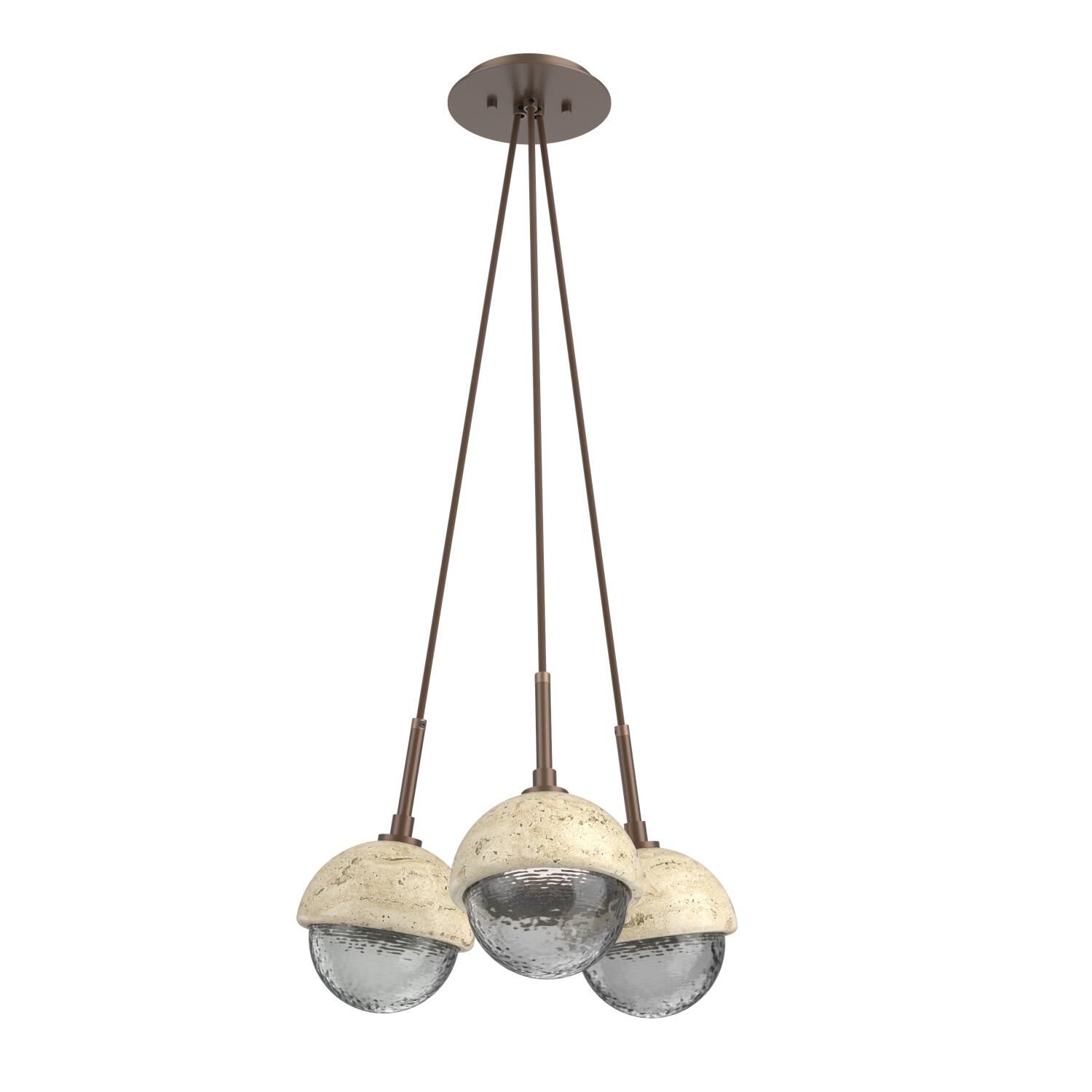 Shown in Burnished Bronze finish and Smoke glass and Travertine Stone accent