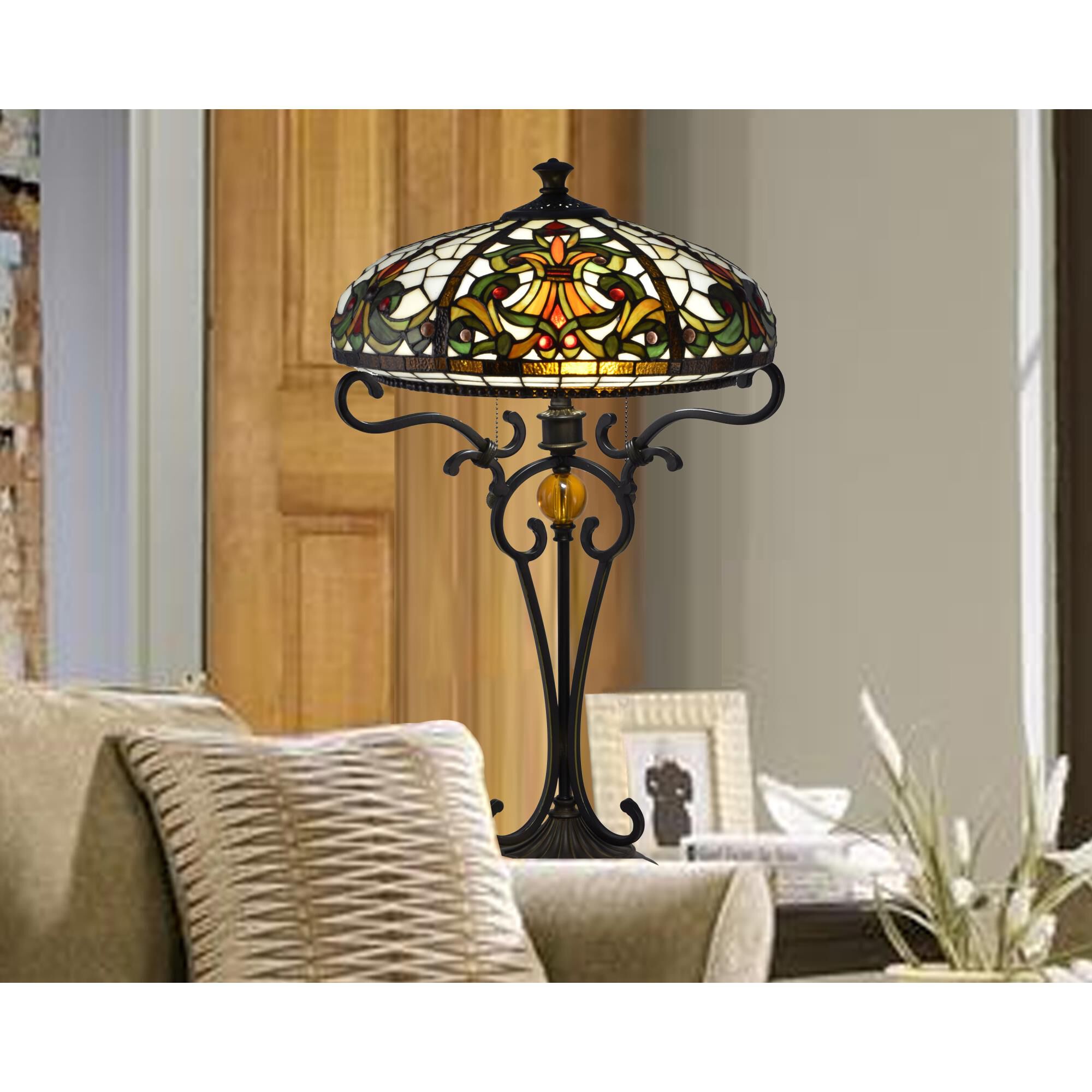 Shown in Antique Bronze-Sand finish and Art Glass shade