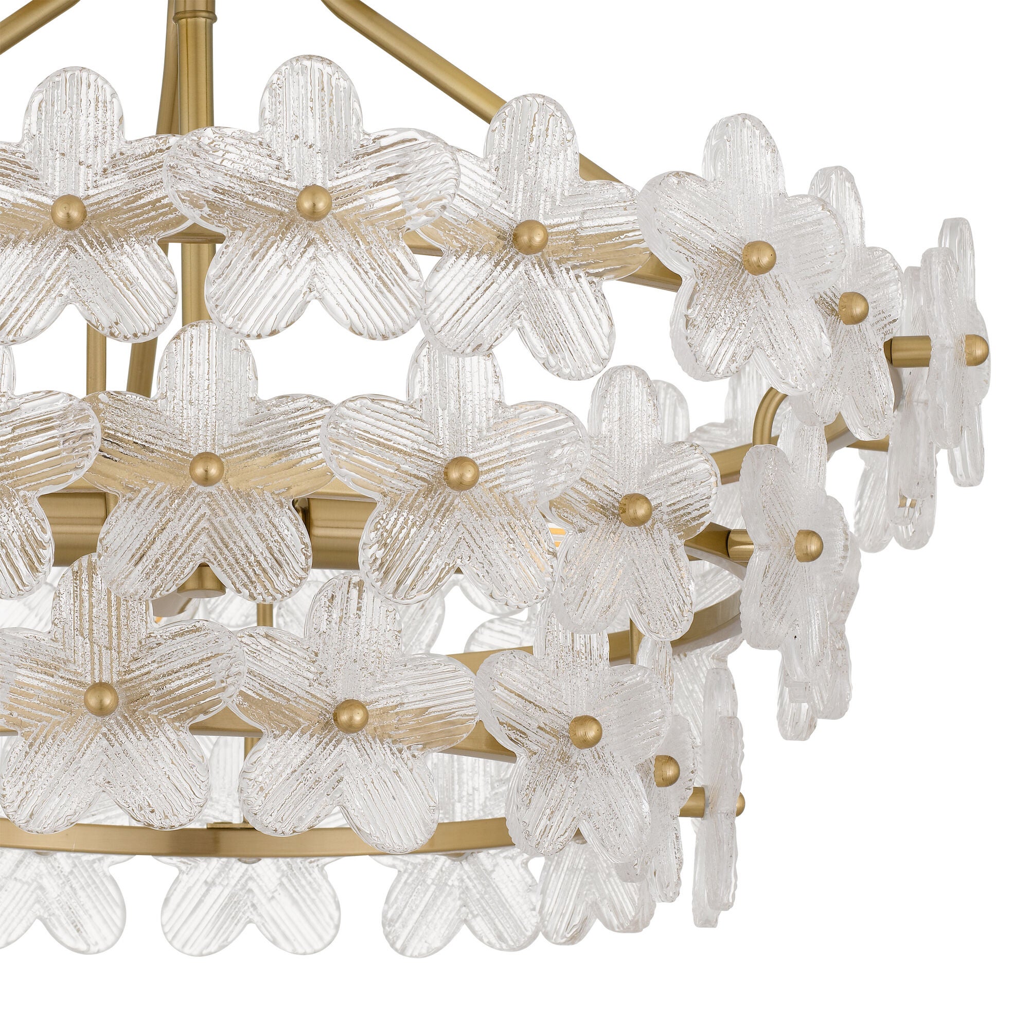 Shown in Brushed Gold finish and Clear Textured Glass shade