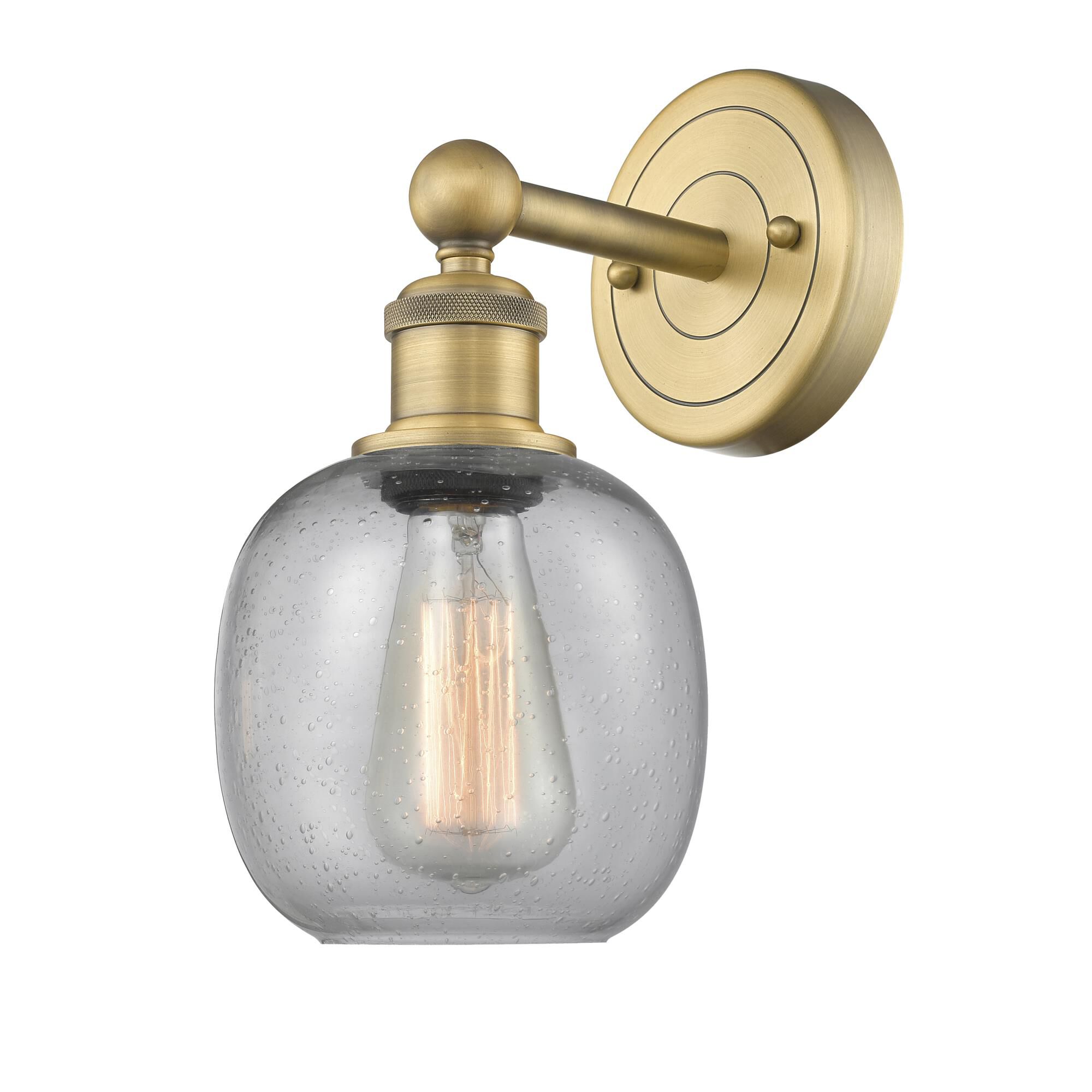 Shown in Brushed Brass finish and Seedy glass