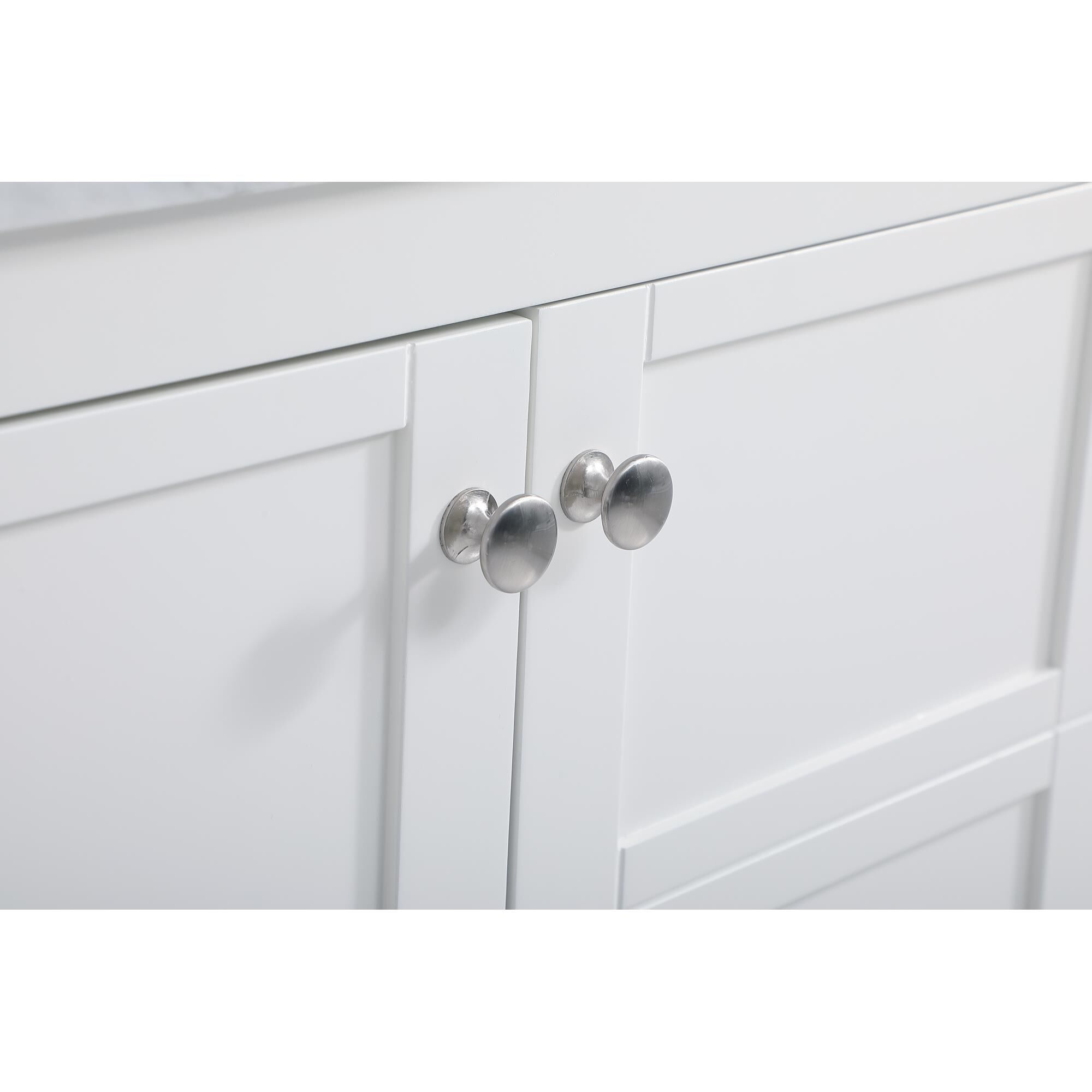 Shown in White And Brushed Nickel With Carrara White Marble finish