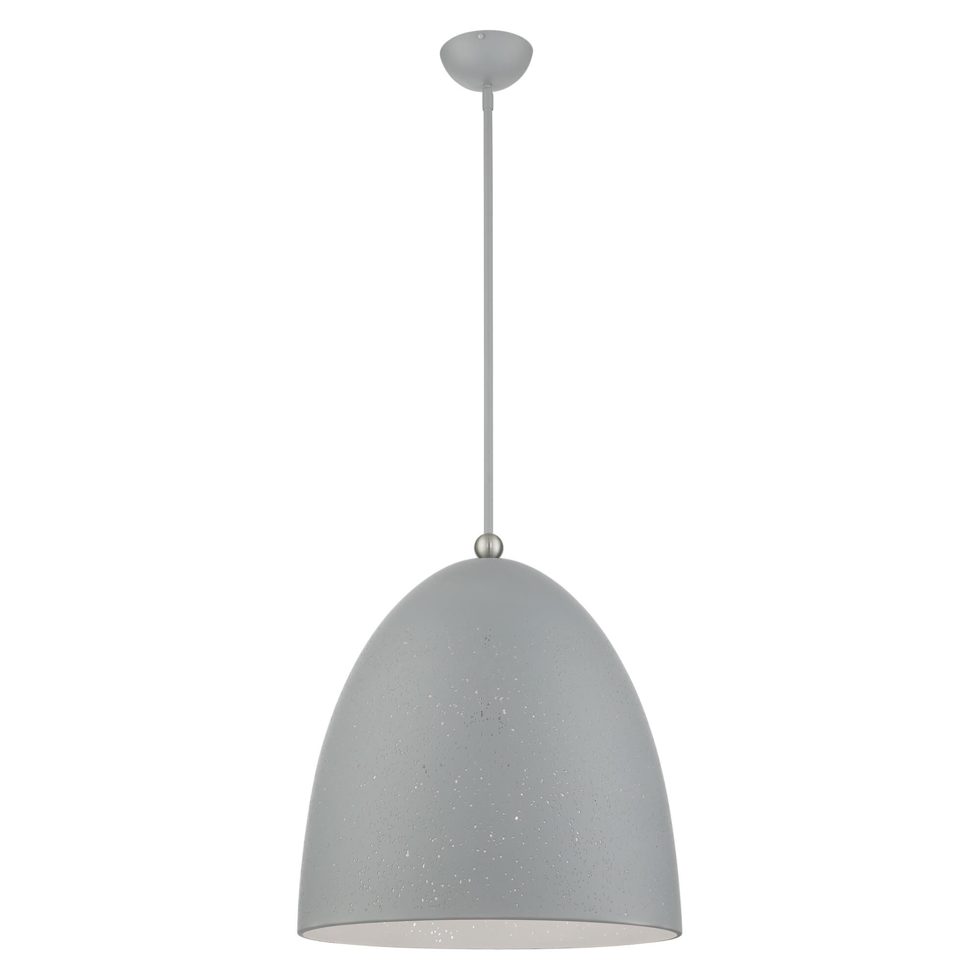 Shown in Nordic Gray With Brushed Nickel finish and Nordic Gray Ornamental Metal With White Inside shade
