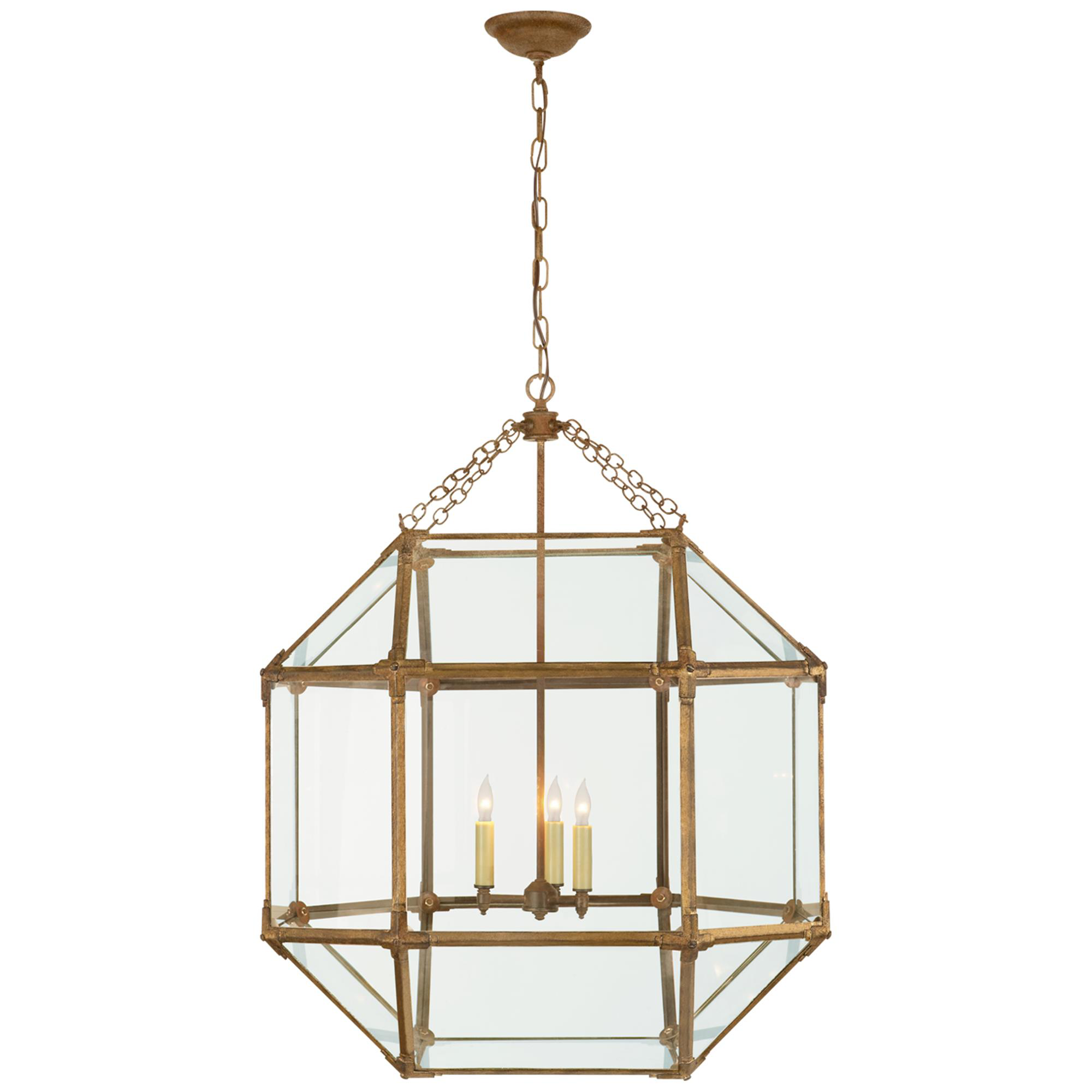 Shown in Gilded Iron finish and Clear glass
