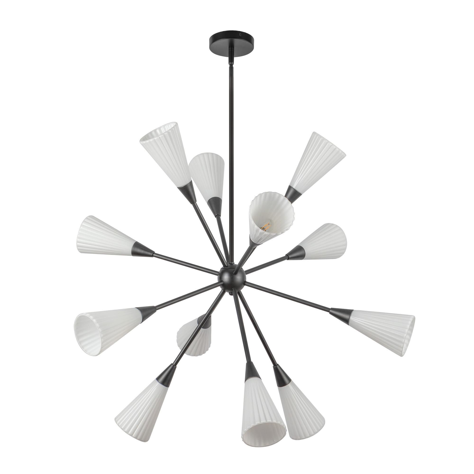 Shown in Matte Black finish and Fluted Milk glass