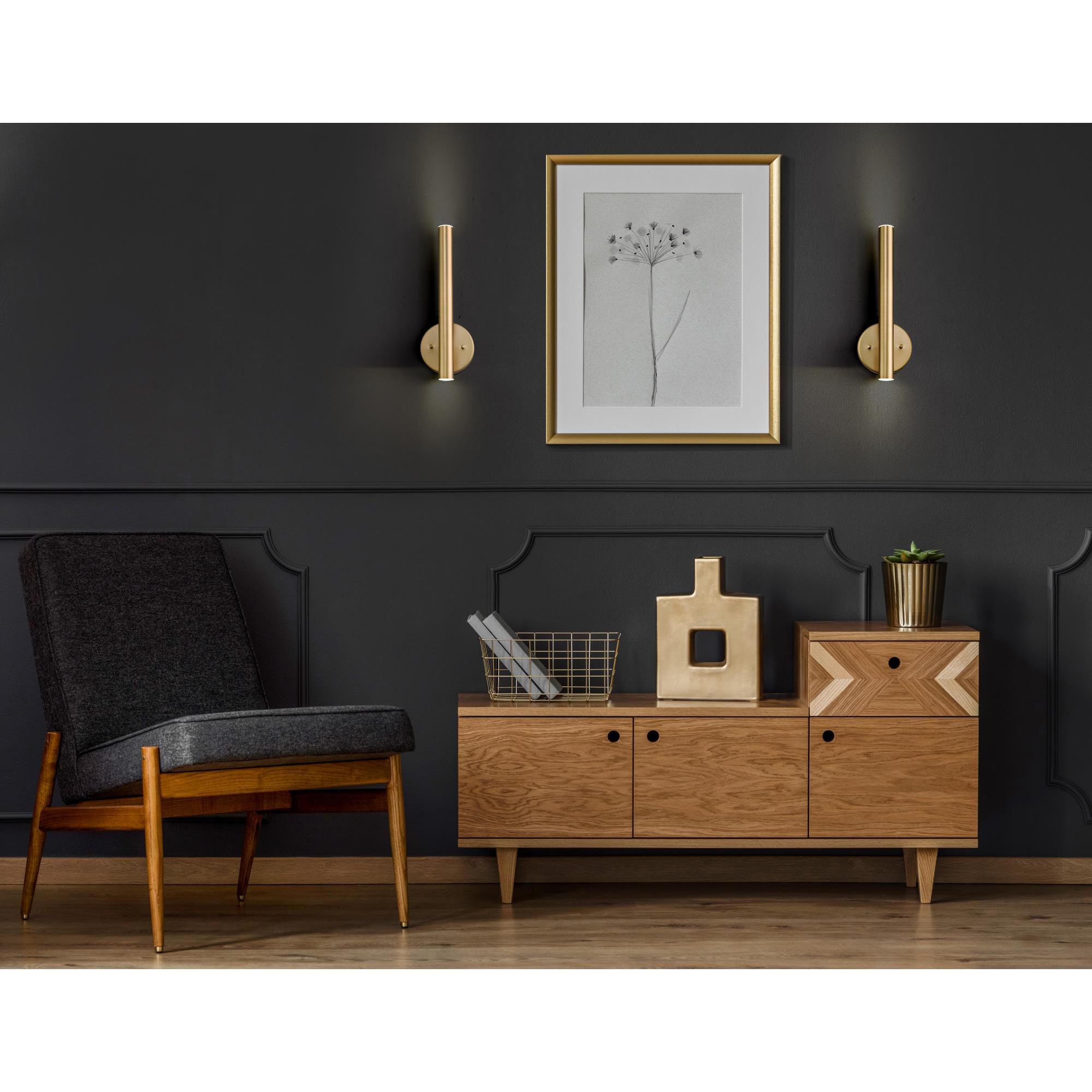 Shown in Modern Gold finish and Modern Gold glass and Modern Gold shade