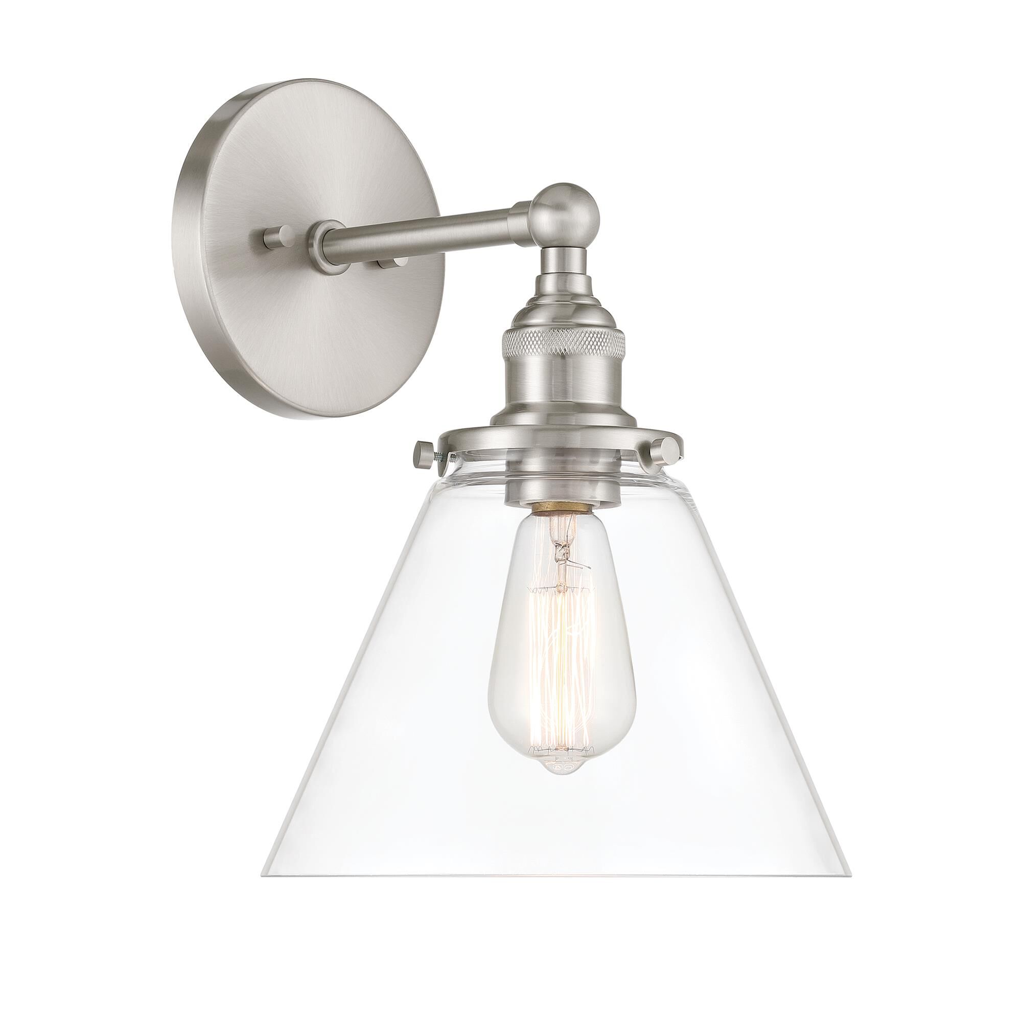 Shown in Brushed Nickel finish and Clear glass