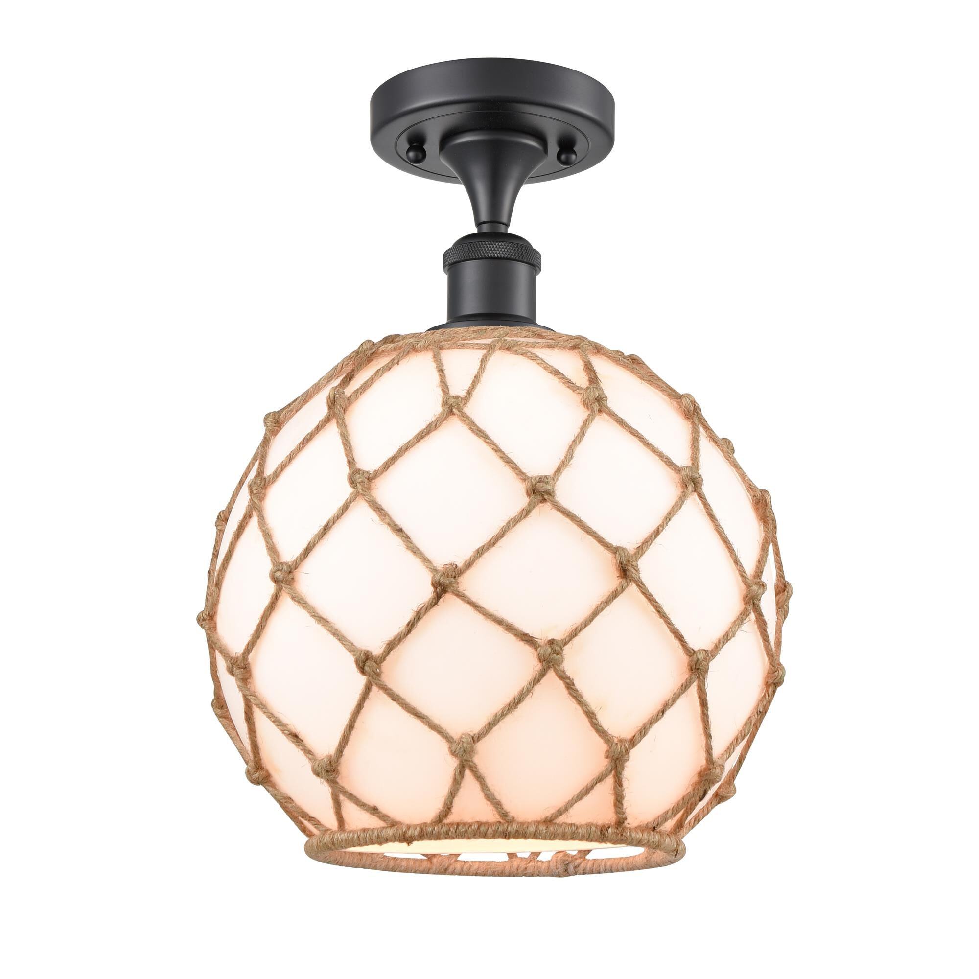 Shown in Matte Black finish and White With Black Rope glass