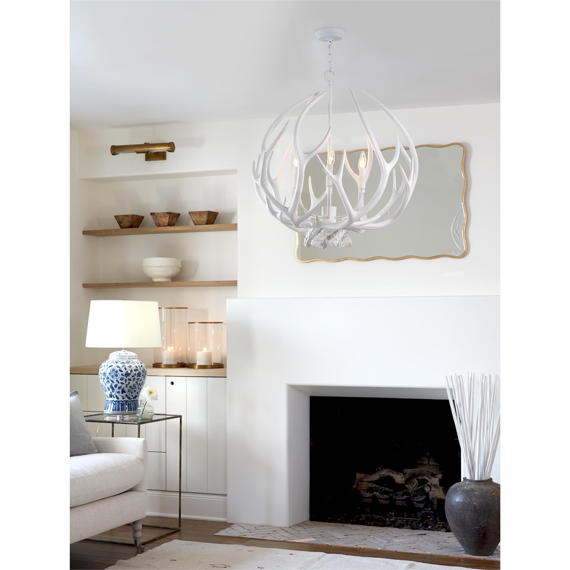 Shown in Blue finish and Linen shade