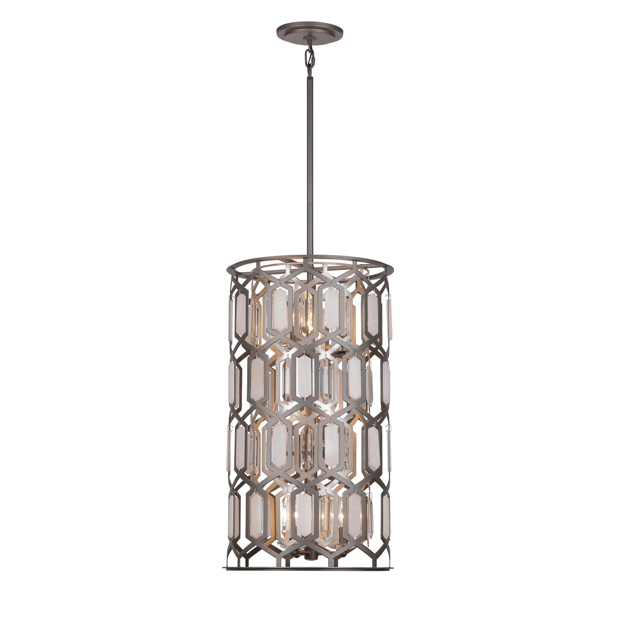 Shown in Coal / Brass finish and Crystal Panel And Alabaster Stone glass