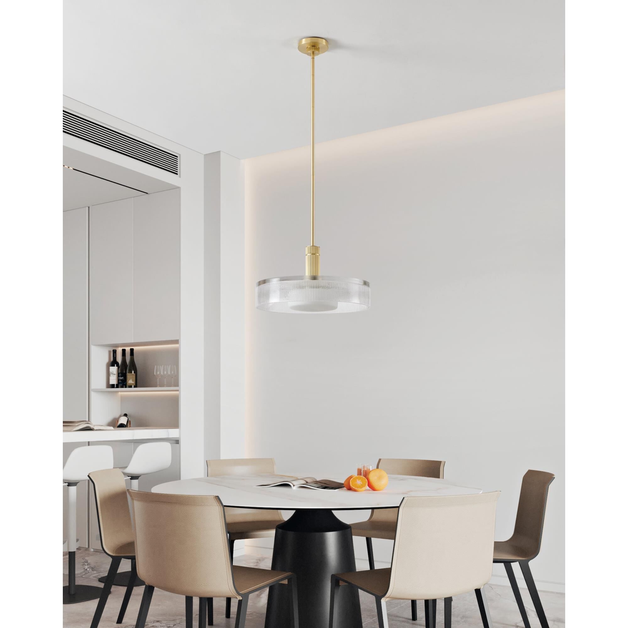 Shown in Champagne Gold finish and Clear Ribbed, Opal glass