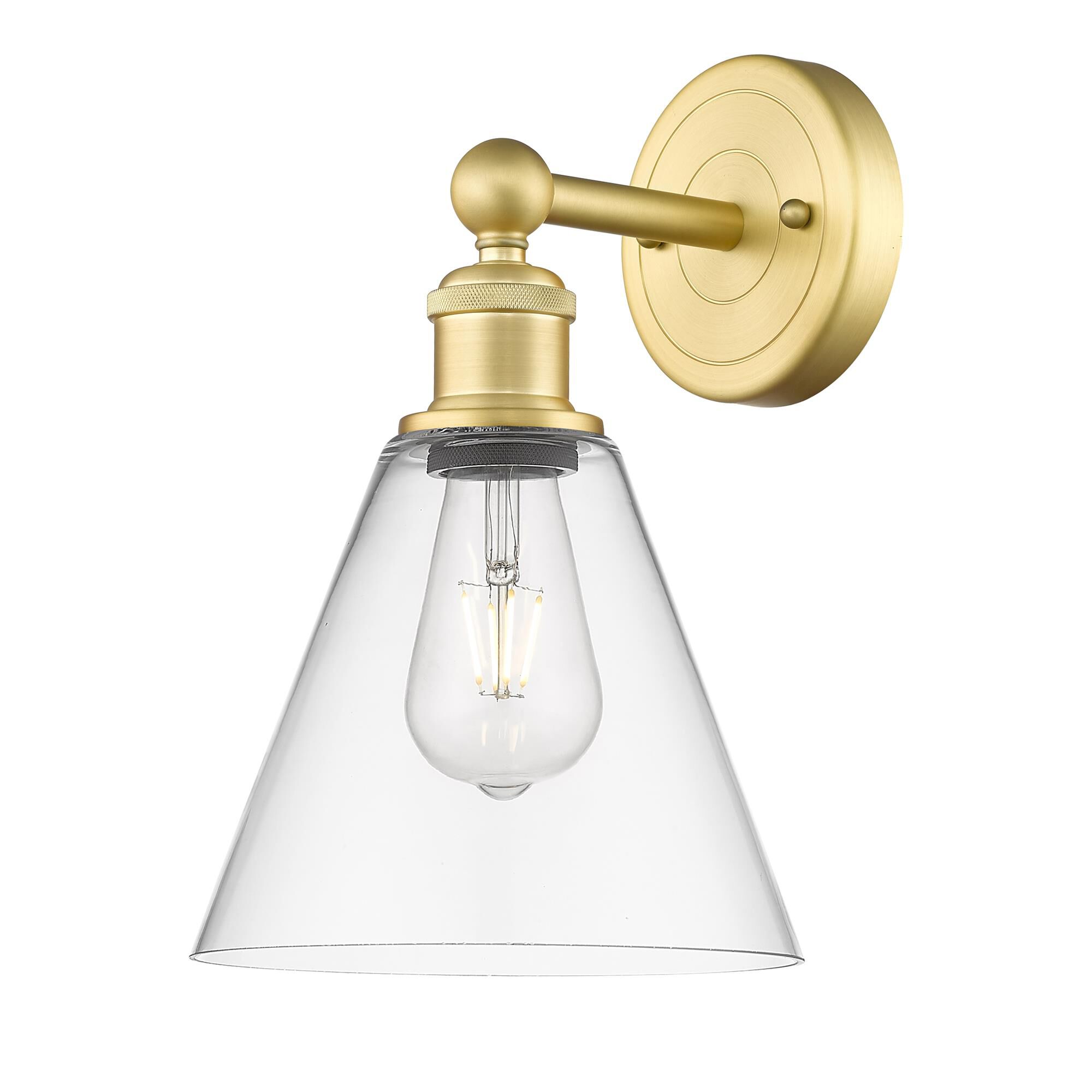 Shown in Satin Gold finish and Clear glass