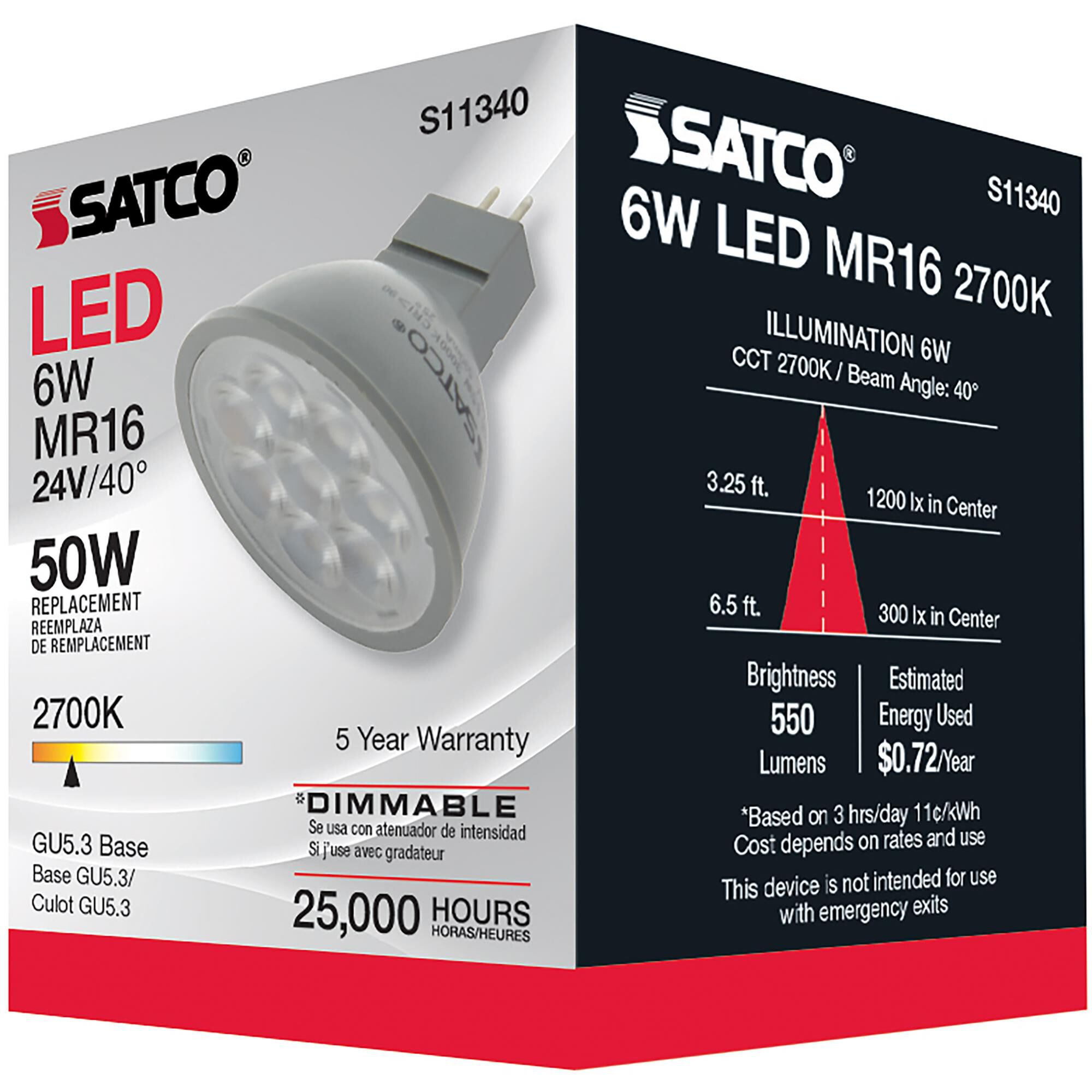 Dimmable 6 Watt 2700K MR16 LED Light Bulb by Satco