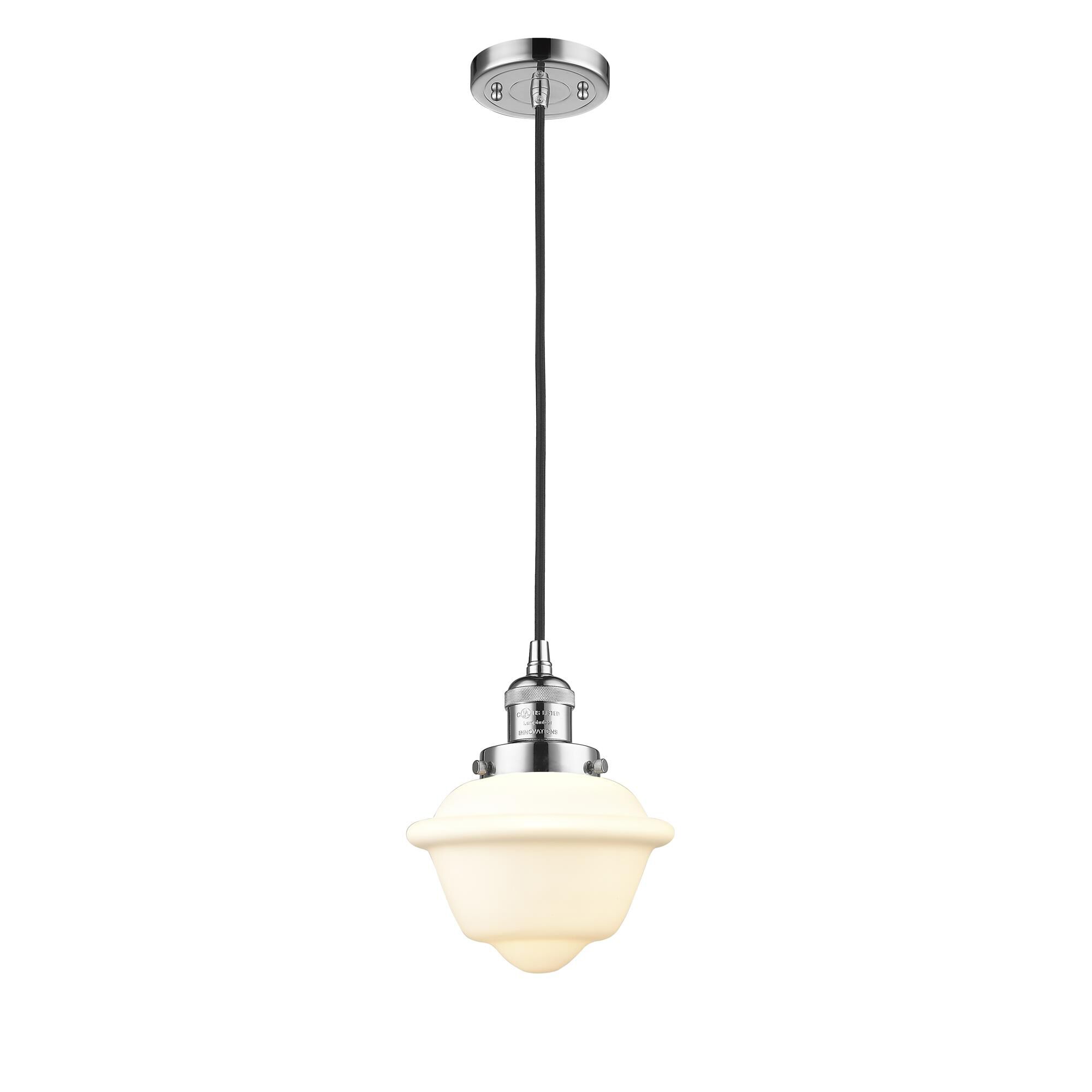 Shown in Polished Chrome finish and Matte White Cased Small Oxford glass and Cord accent