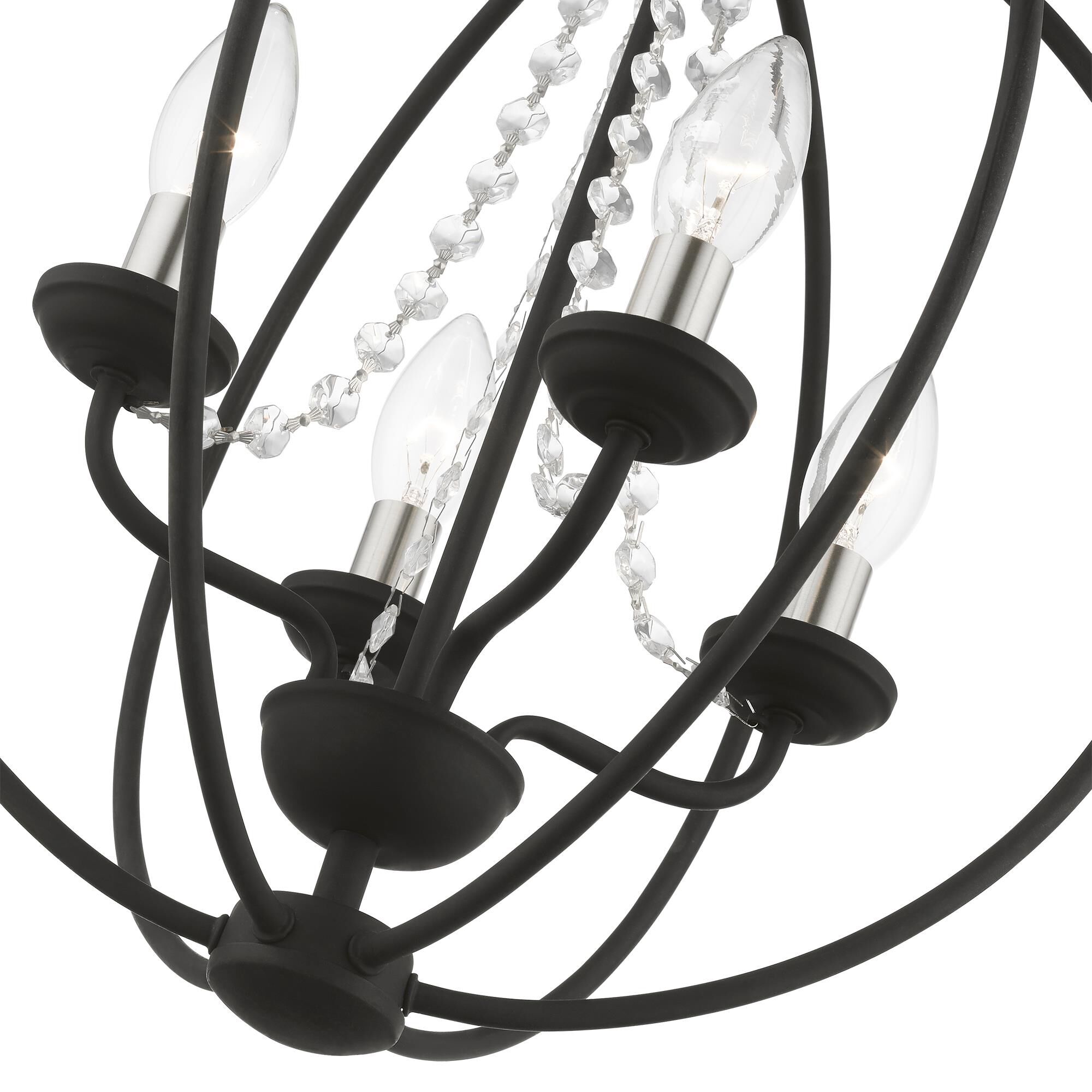 Shown in Black with Brushed Nickel Finish Candles finish and Clear Crystals shade