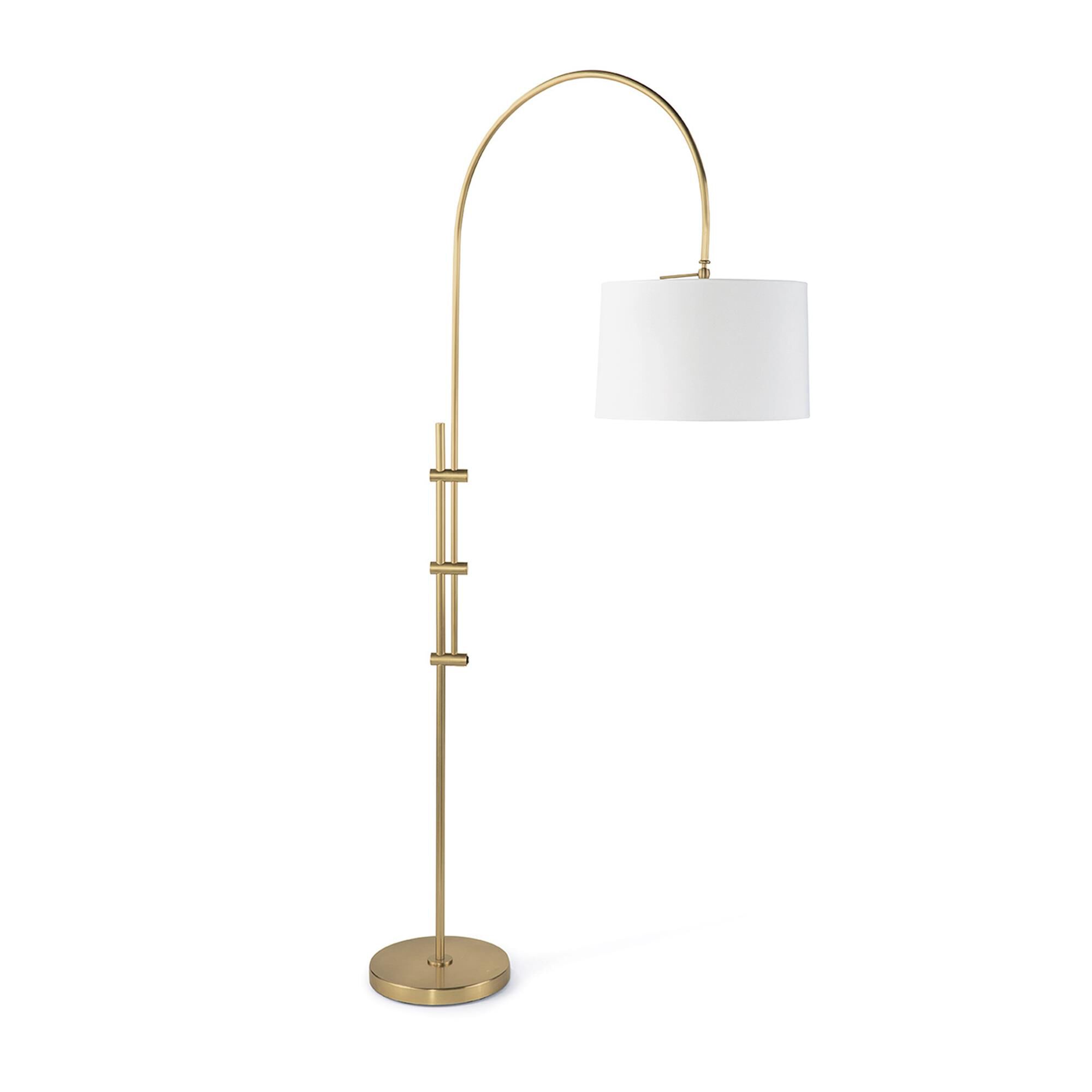 Shown in Natural Brass finish and Linen shade