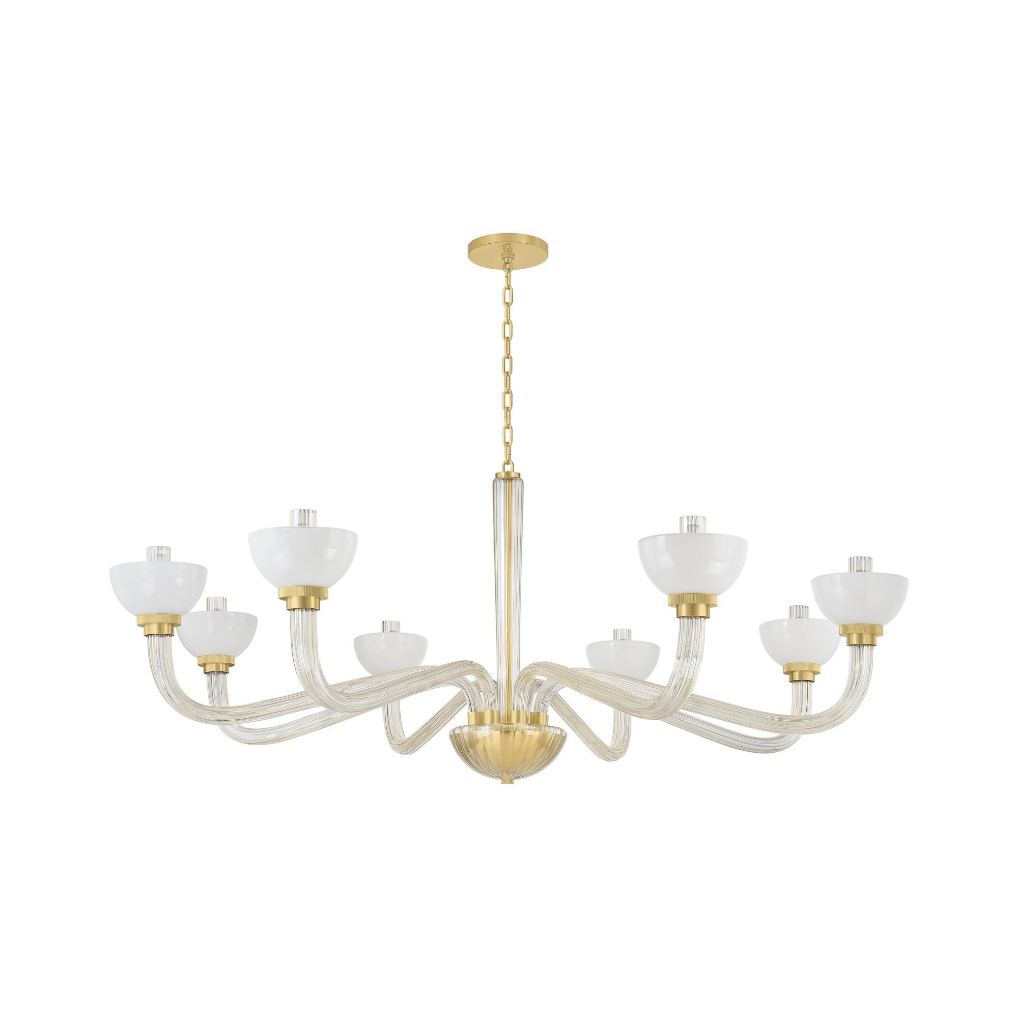 Shown in Aged Brass finish and Cloud Glass shade