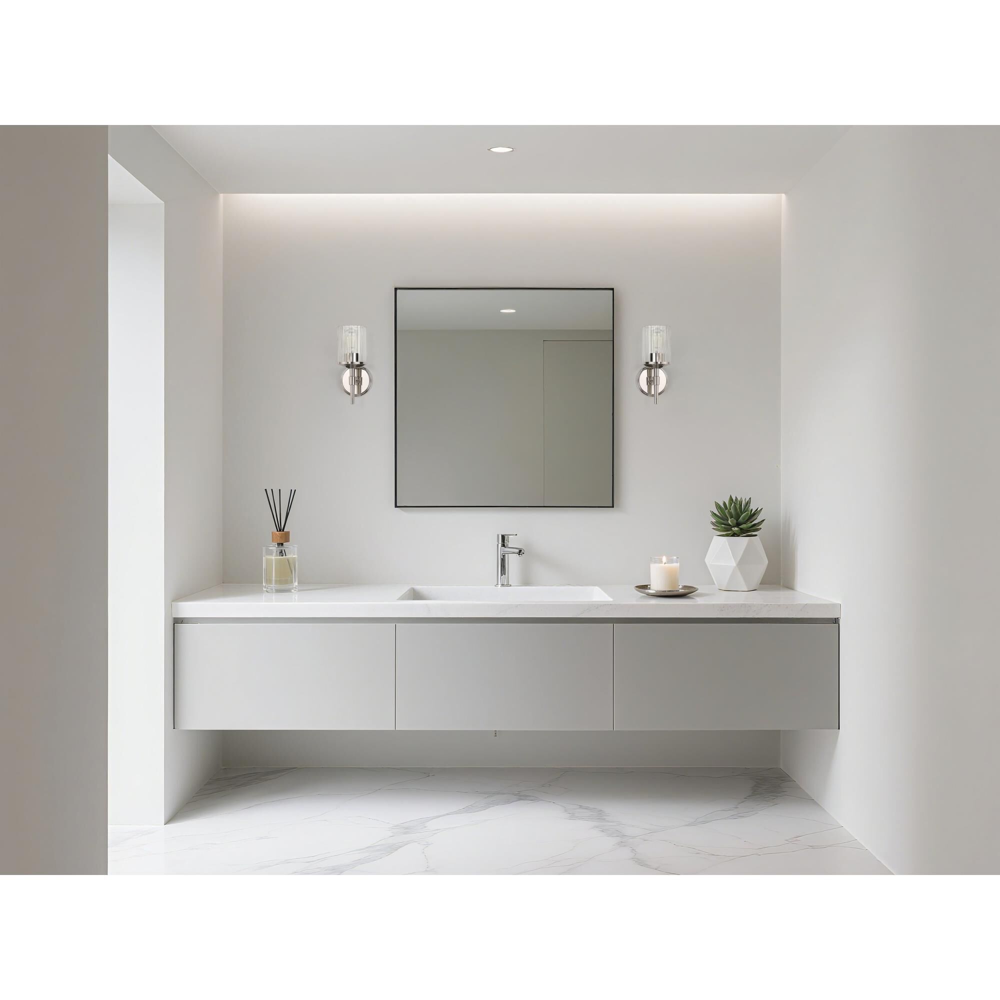 Shown in Polished Nickel finish and Clear Ribbed glass