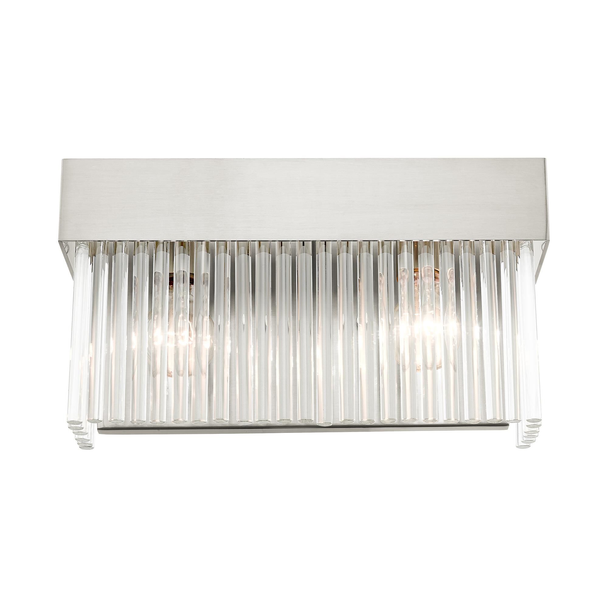 Shown in Brushed Nickel finish and Brushed Nickel Drum Shade With Clear Crystal Rods glass and Brushed Nickel Drum  With Clear Crystal Rods shade