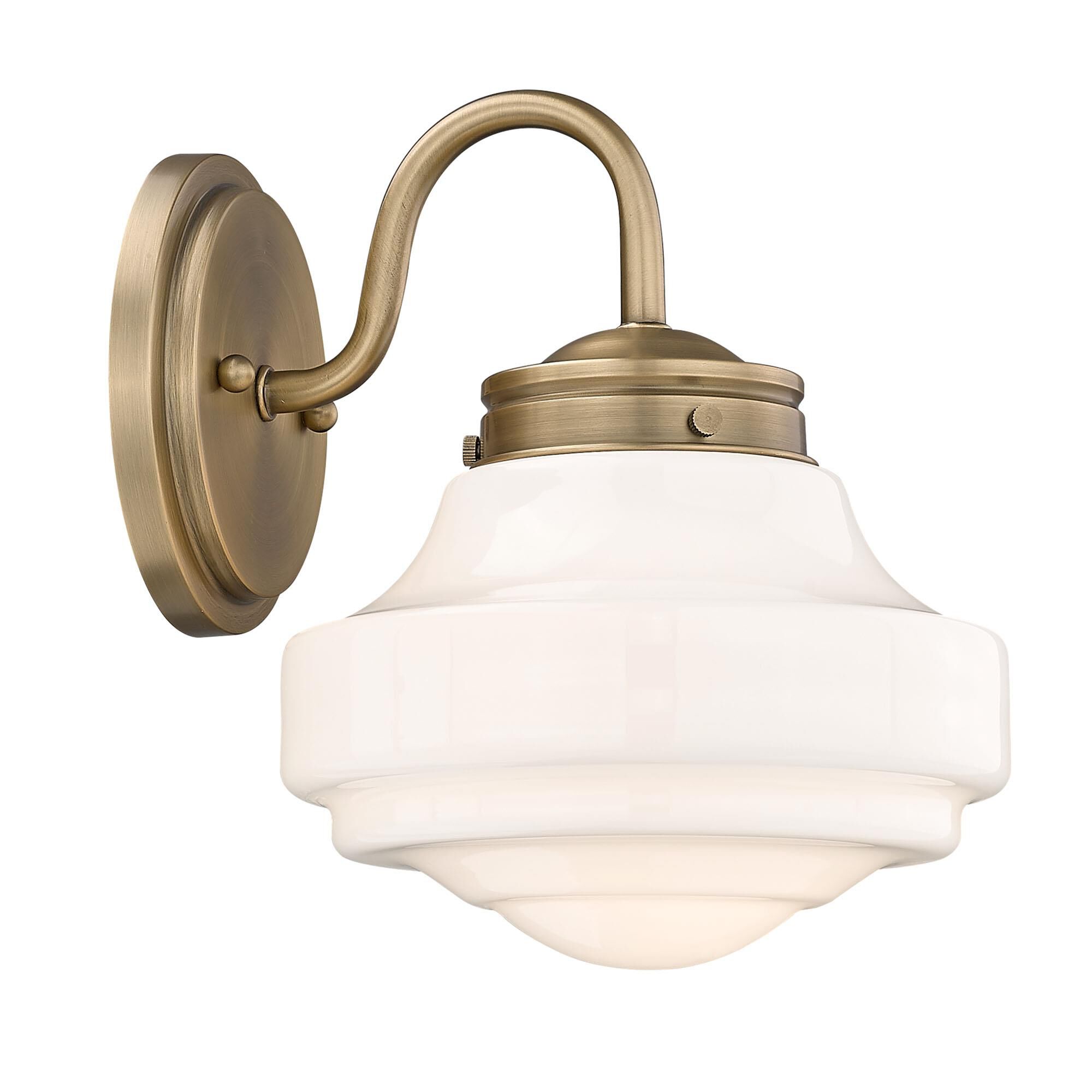Shown in Modern Brass finish and Vintage Milk glass