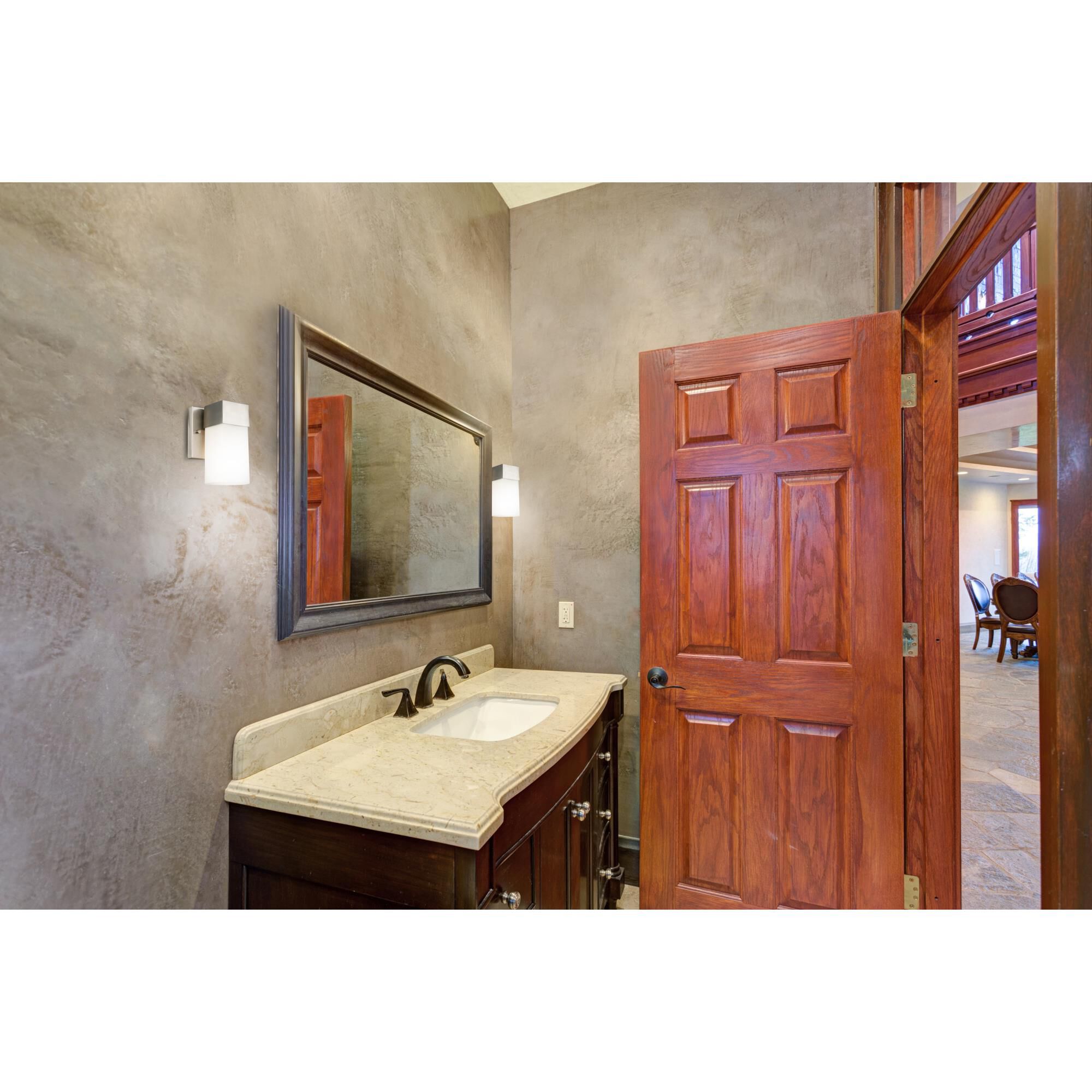 Shown in Brushed Nickel finish and Frosted glass and Square - Rectangle accent